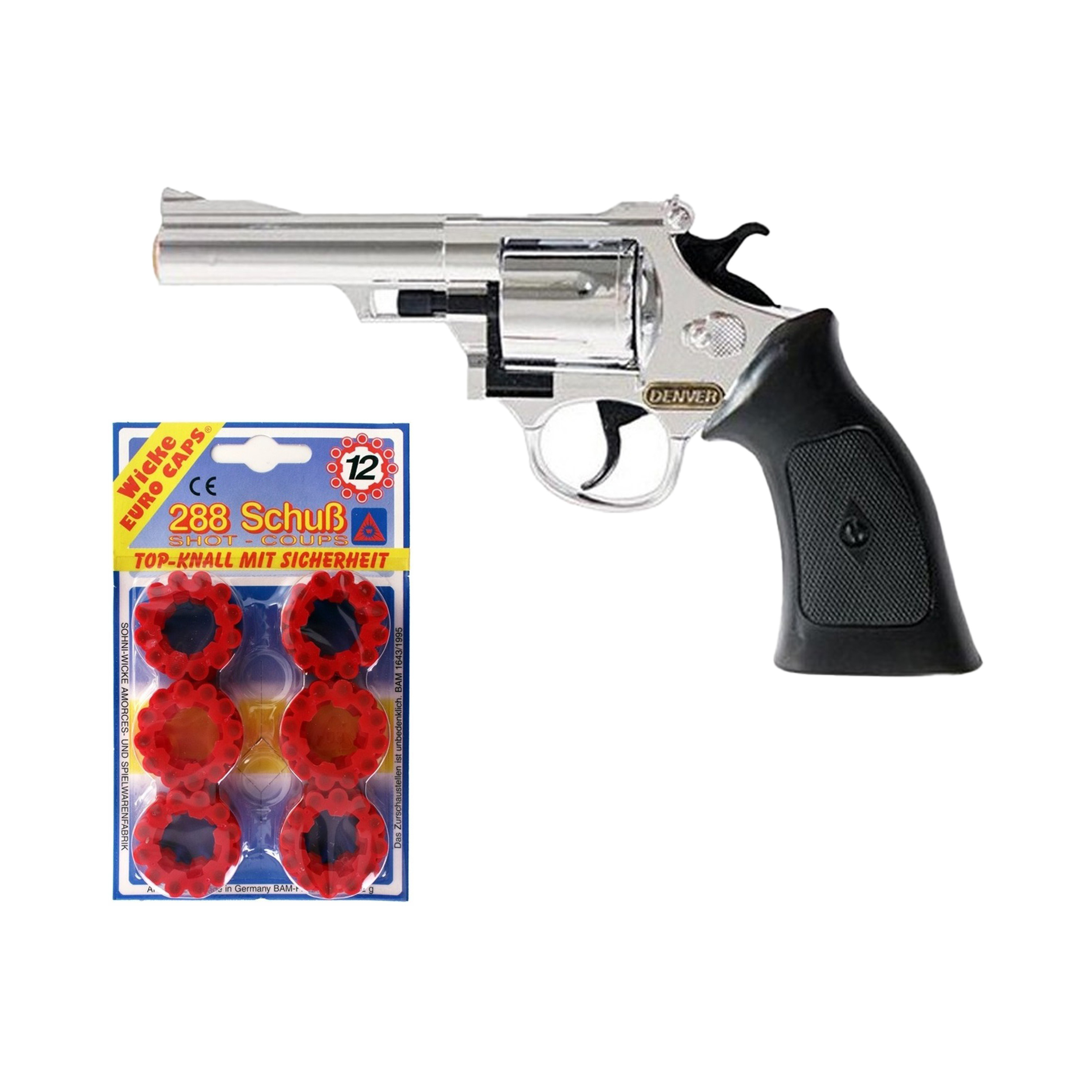Cowboy speelgoed verkleed revolver/pistool - metaal - 12 schots plaffertjes - met 576 schoten -