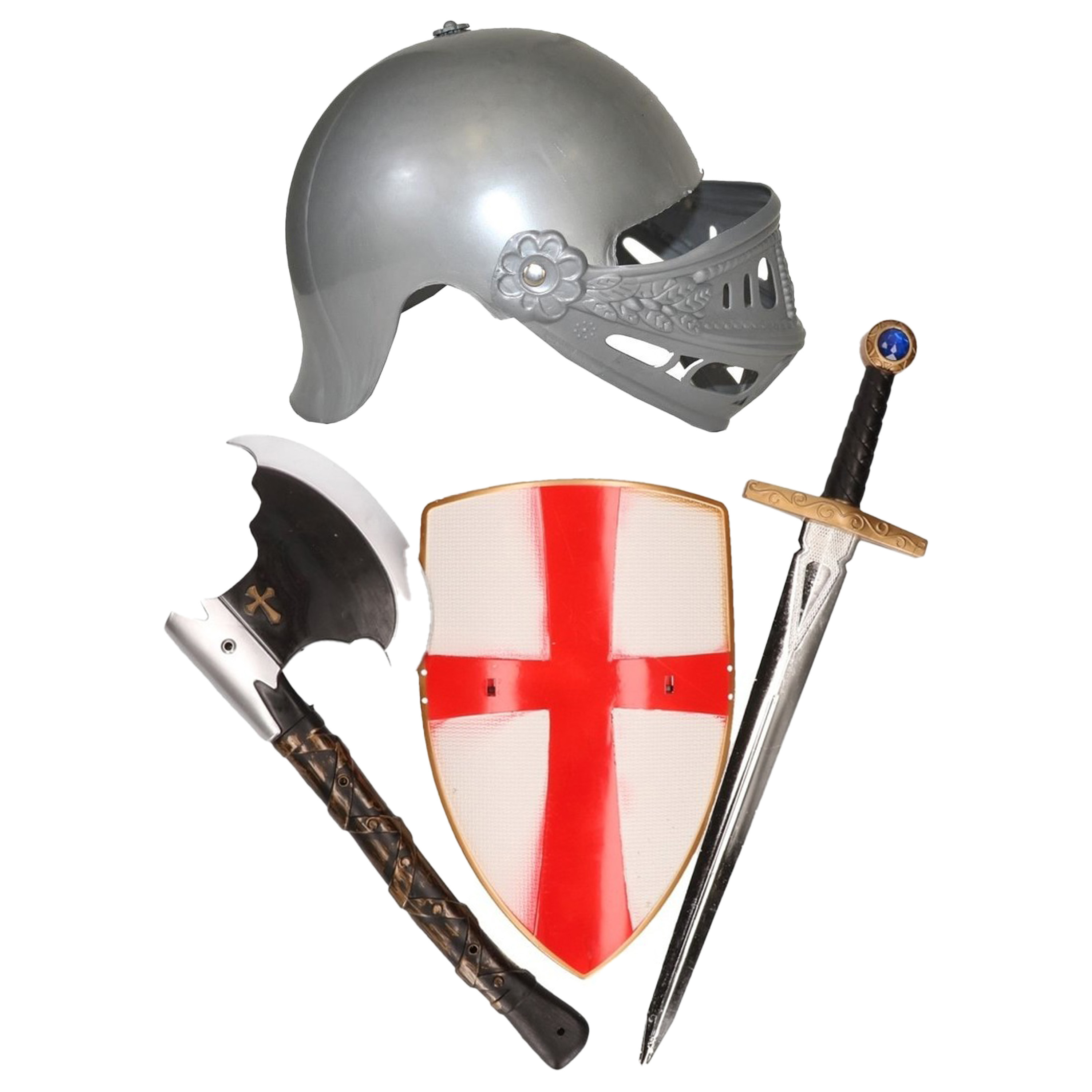Carnaval Verkleed set - Ridder helm met wapens - voor kinderen - grijs/rood -