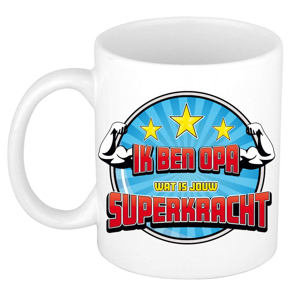 Cadeau koffie/thee mok voor opa - blauw - keramiek - 300 ml -