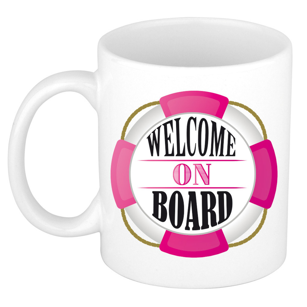 Cadeau koffie/thee mok voor nieuwe collega - welkom - roze - 300 ml -