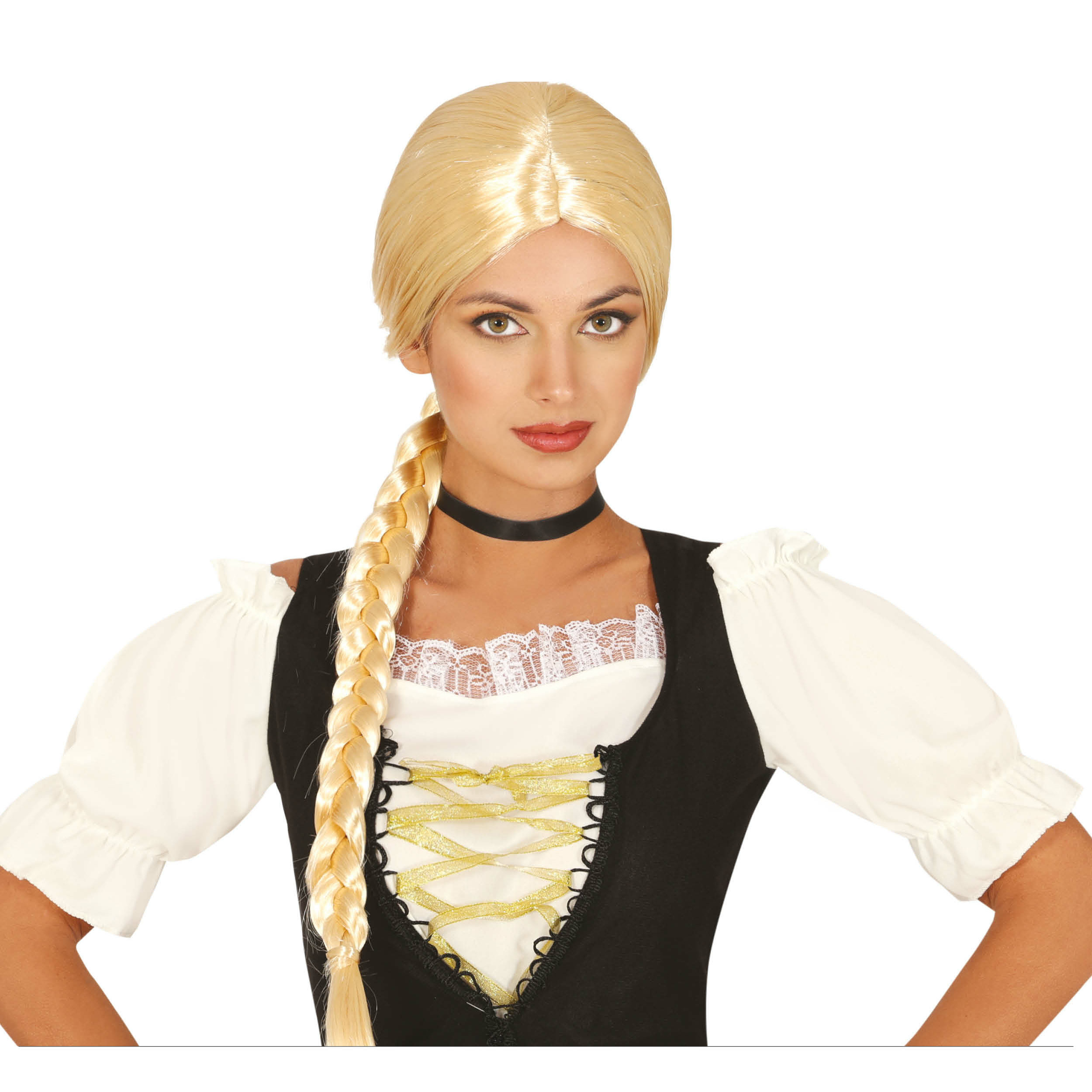 Verkleed pruik lang met vlecht - blond - voor dames - one size -