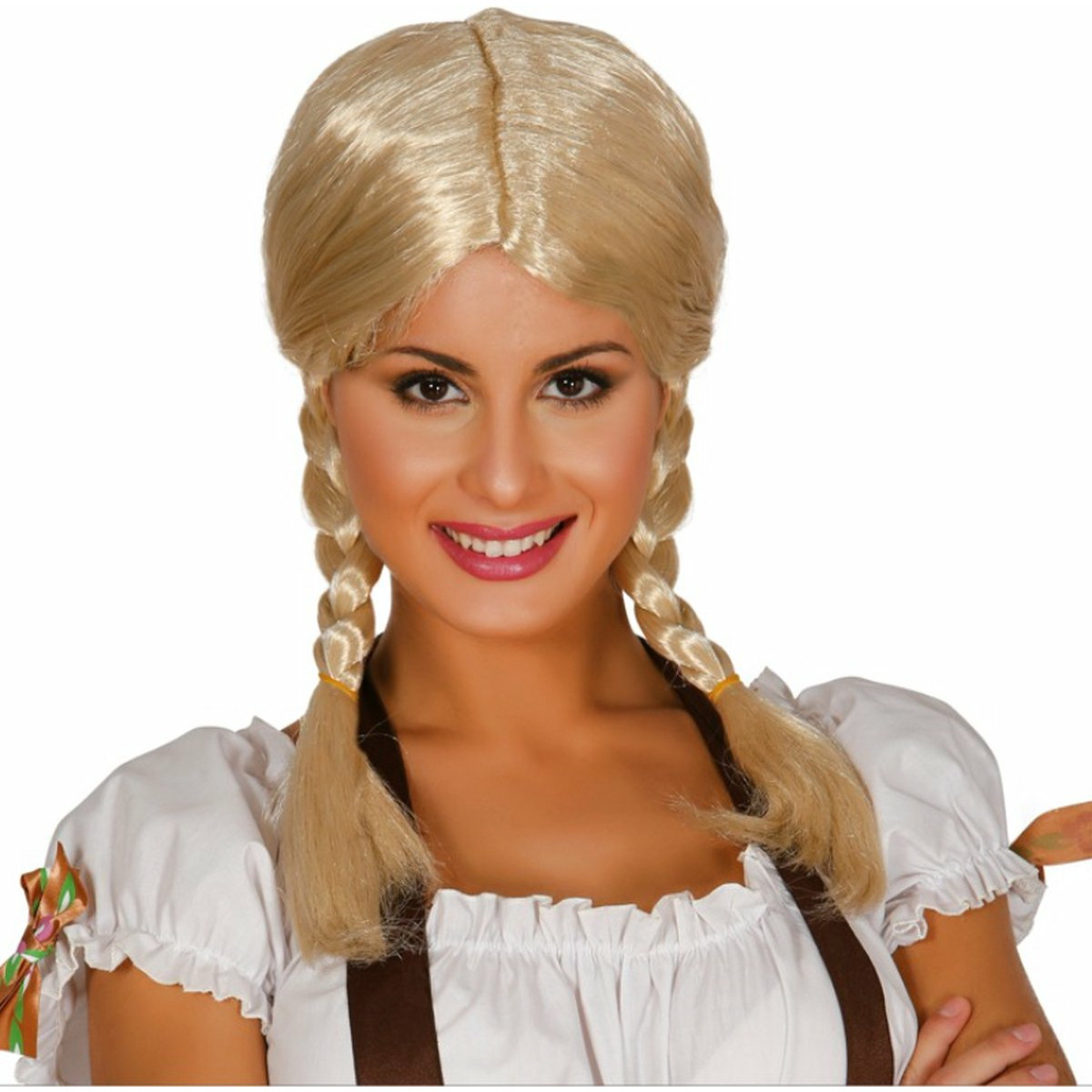 Verkleed pruik halflang met vlechten - blond - voor dames - one size -