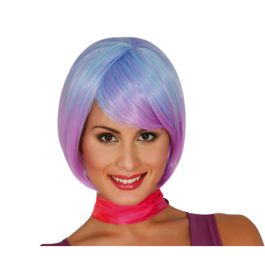 Verkleed pruik boblijn kort - paars/blauw balayage - voor dames - one size -