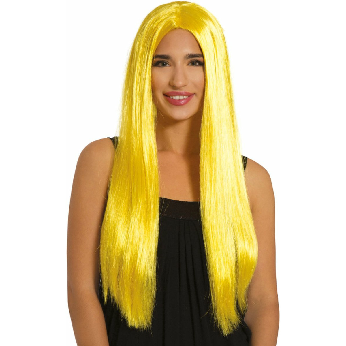 Carnaval verkleed pruik lang haar - geel - voor dames - one size -