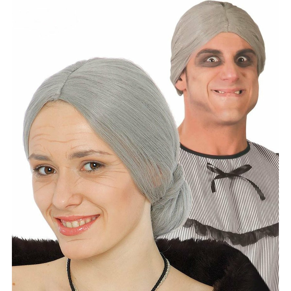 Carnaval verkleed pruik oma/Sarah - grijs met knot - one size -