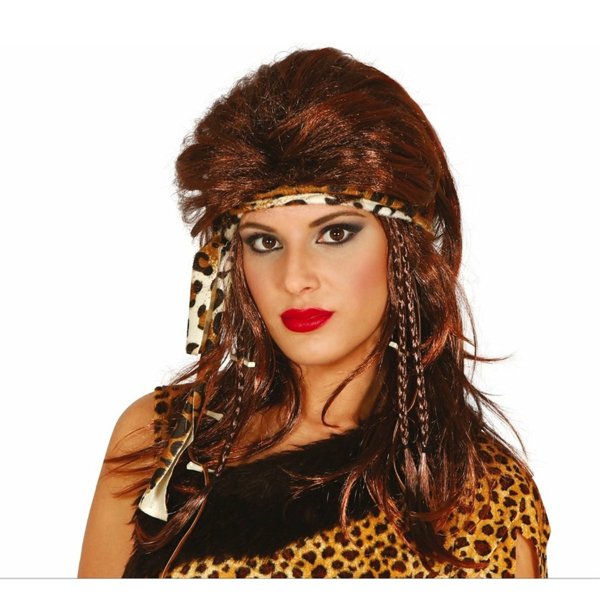 Carnaval verkleed pruik holbewoner/prehistorie - bruin - dames - oertijd accessoires -