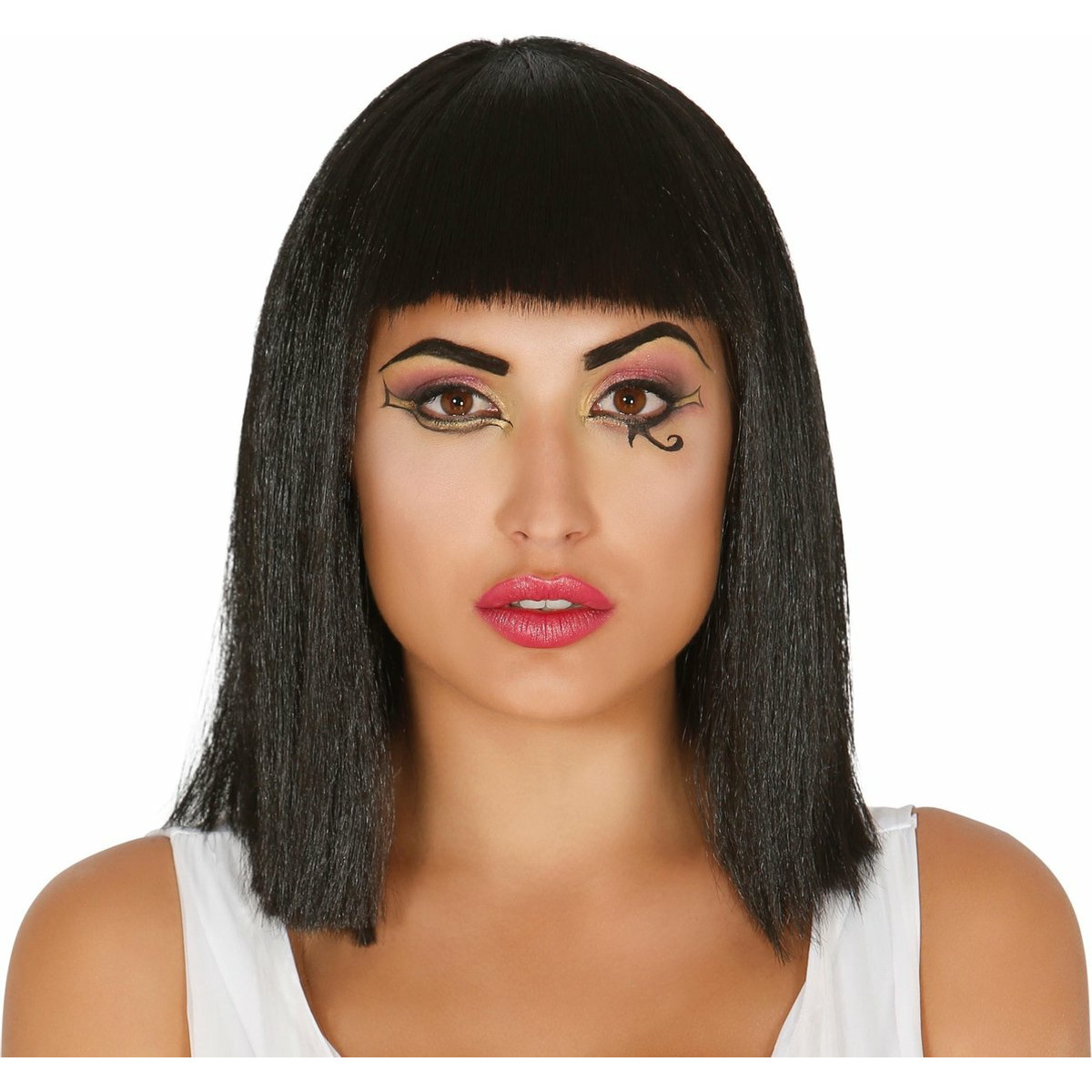 Carnaval verkleed pruik halflang haar met pony - zwart - voor dames - Cleopatra -