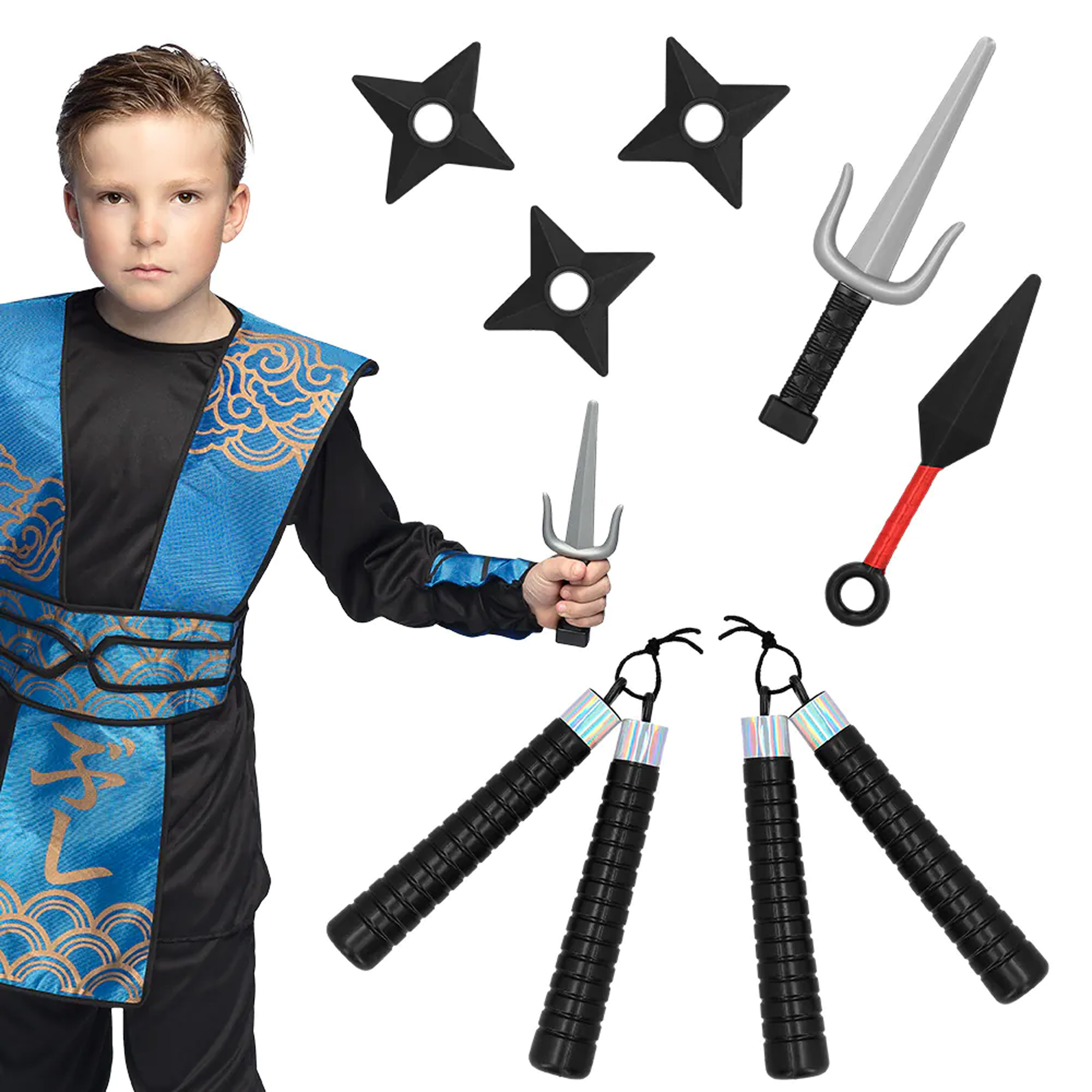 Verkleed speelgoed Ninja uitrusting wapens set - 7 stuks - kunststof - voor kinderen/volwassenen -