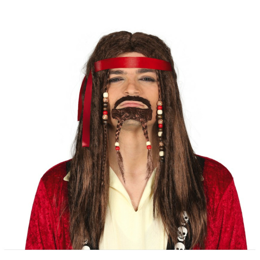 Verkleedpruik en baard piraat Jack - Caribische piraten outfit - bruin -