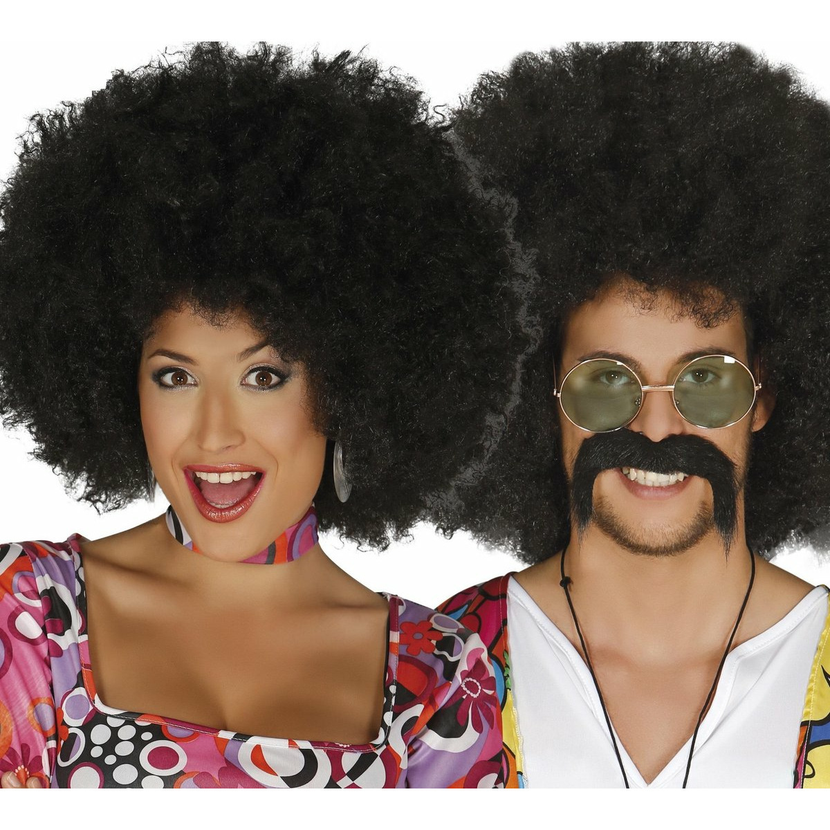 Verkleed pruik afro/hippie - zwart - voor volwassenen - one size -
