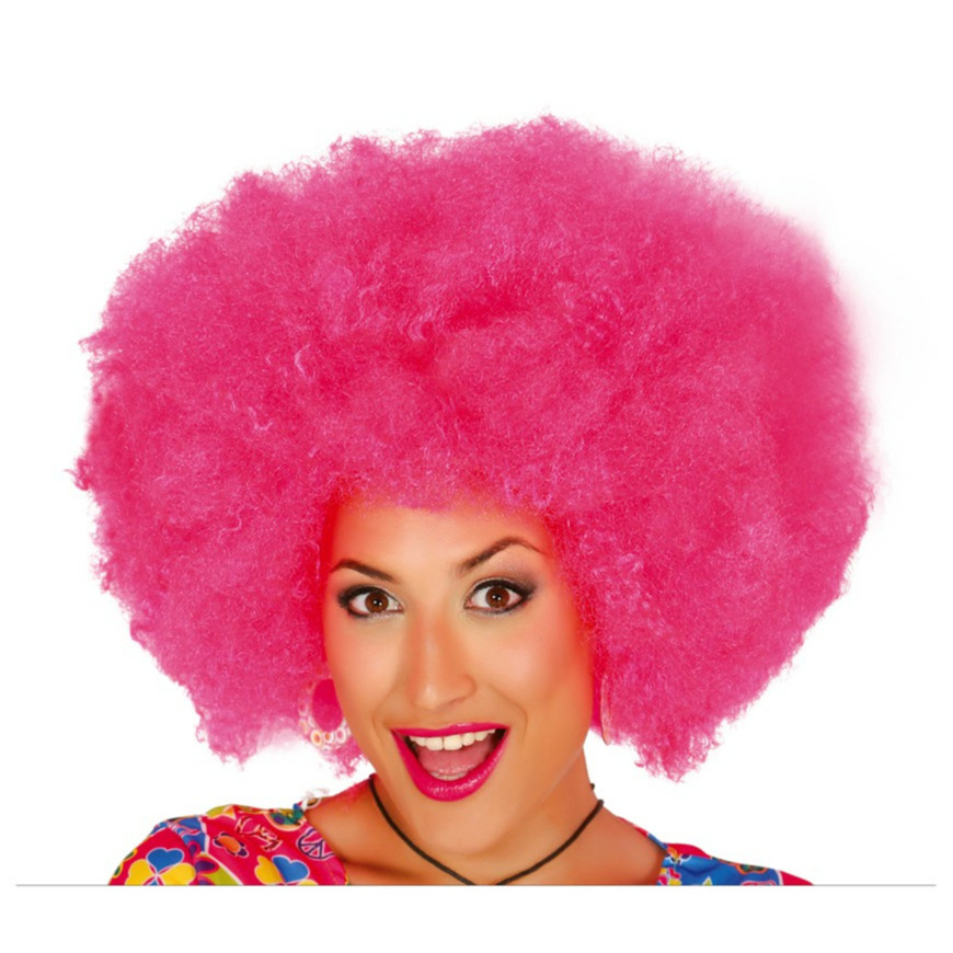 Verkleed pruik afro/hippie - roze - voor volwassenen - one size -