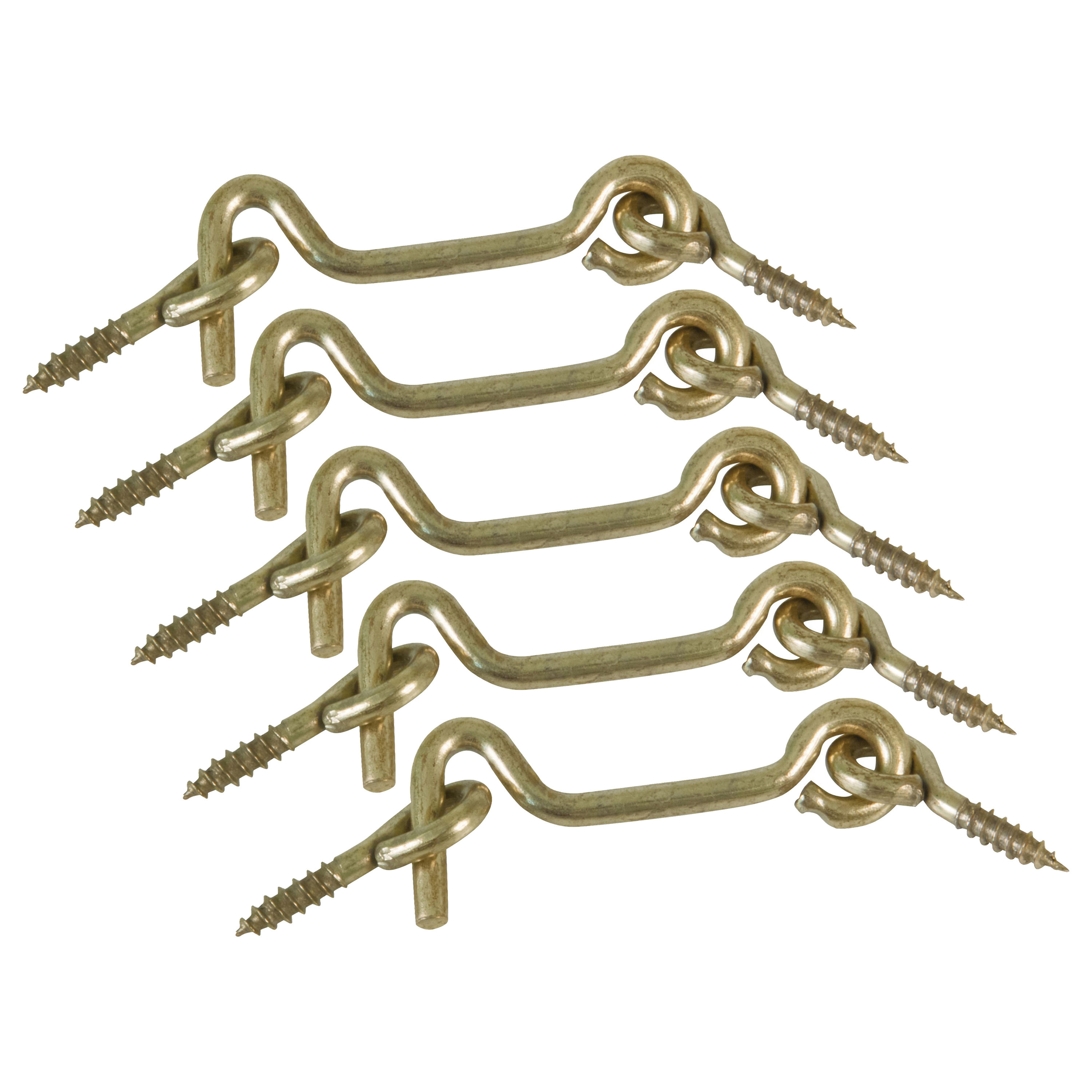 AMIG windhaak / windhaken - 5x - staal - goudkleur - L12 cm - D4 mm - met schroefoog -