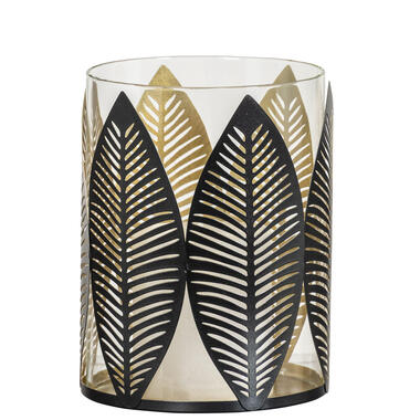 Waxinelichthouder Blad - zwart/goud - 16xØ12 cm - Leen Bakker