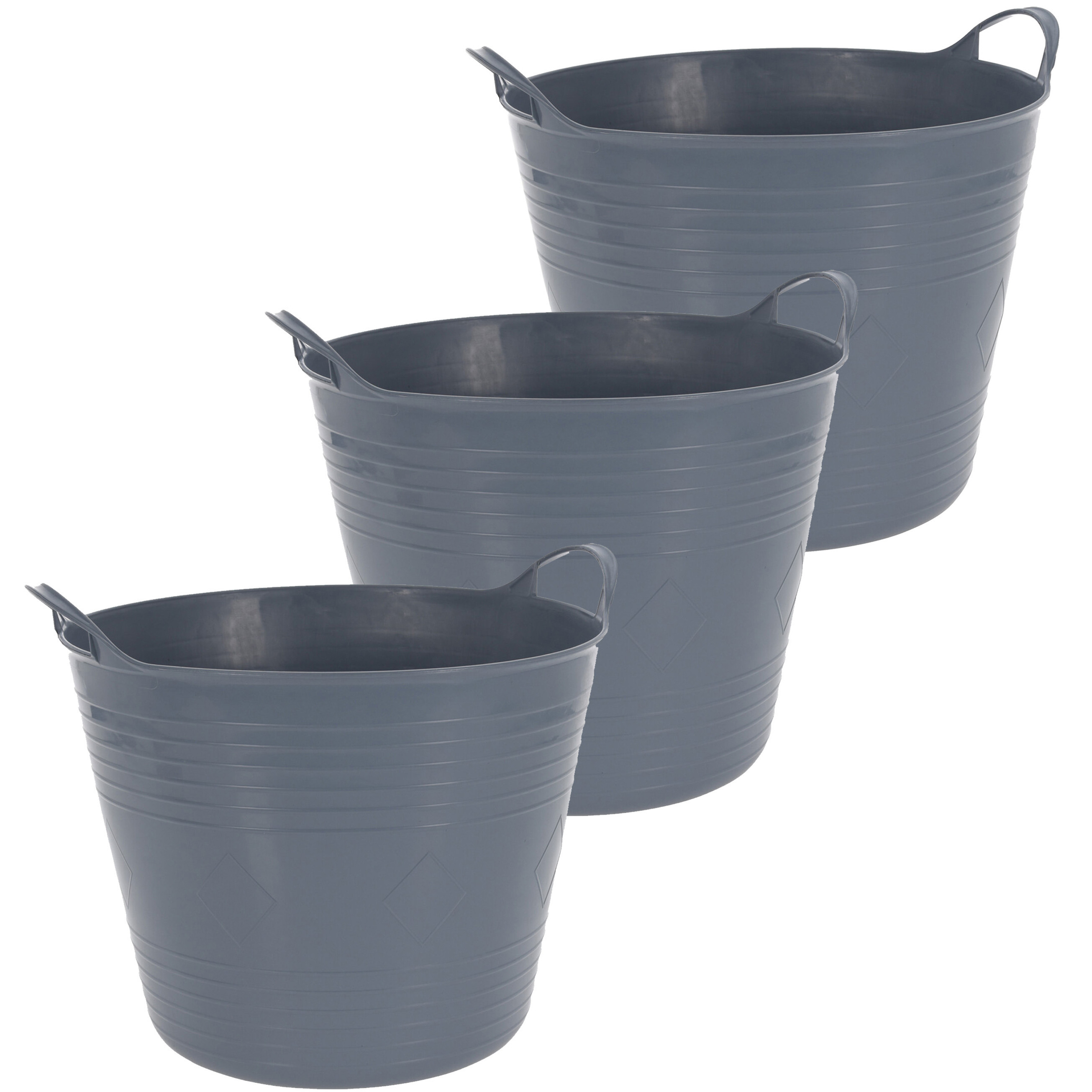 Flexibele emmer - 3x - blauw - 27 liter - kunststof - 40 x 35 cm -