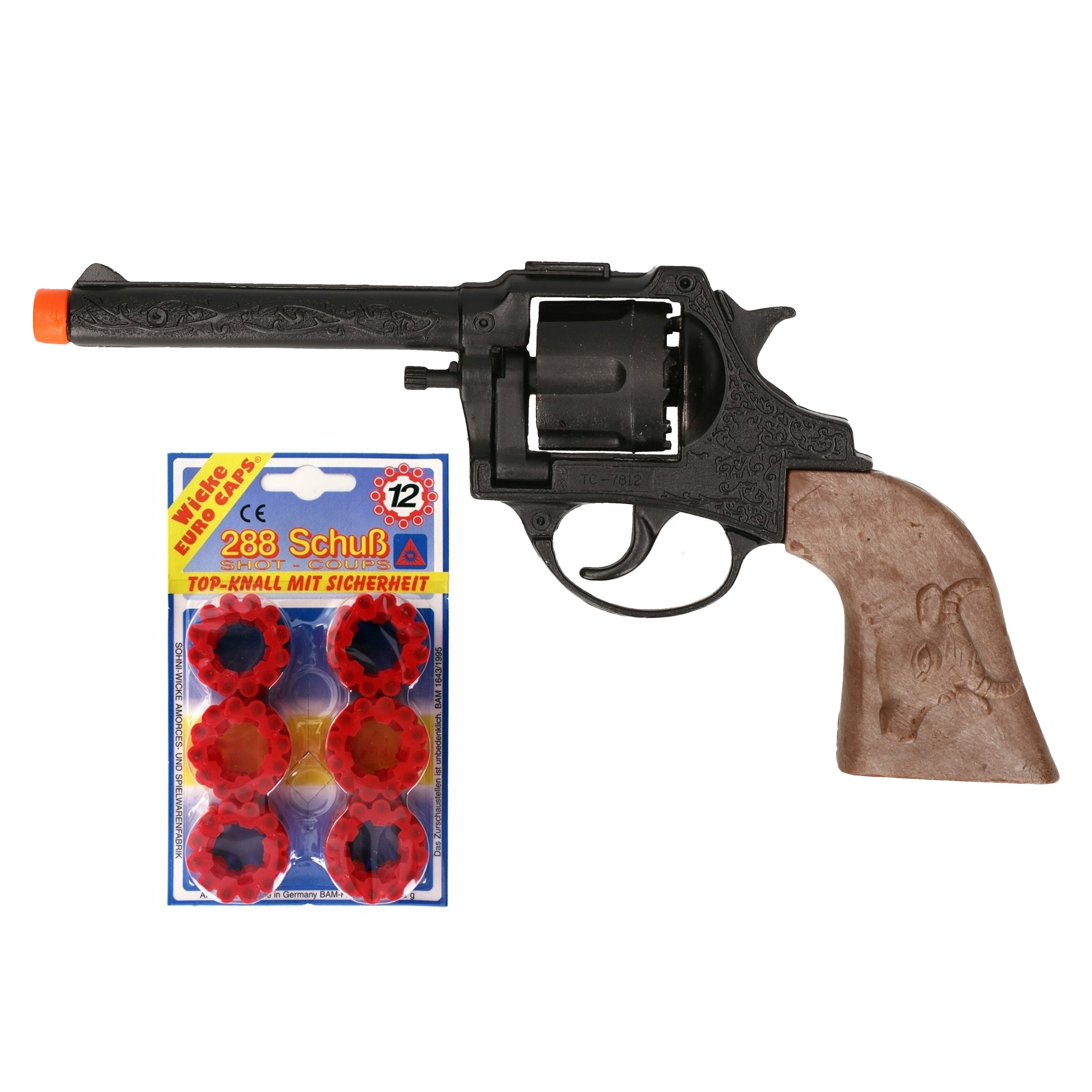 Cowboy speelgoed verkleed revolver/pistool - metaal - 12 schots plaffertjes - met 288 schoten -