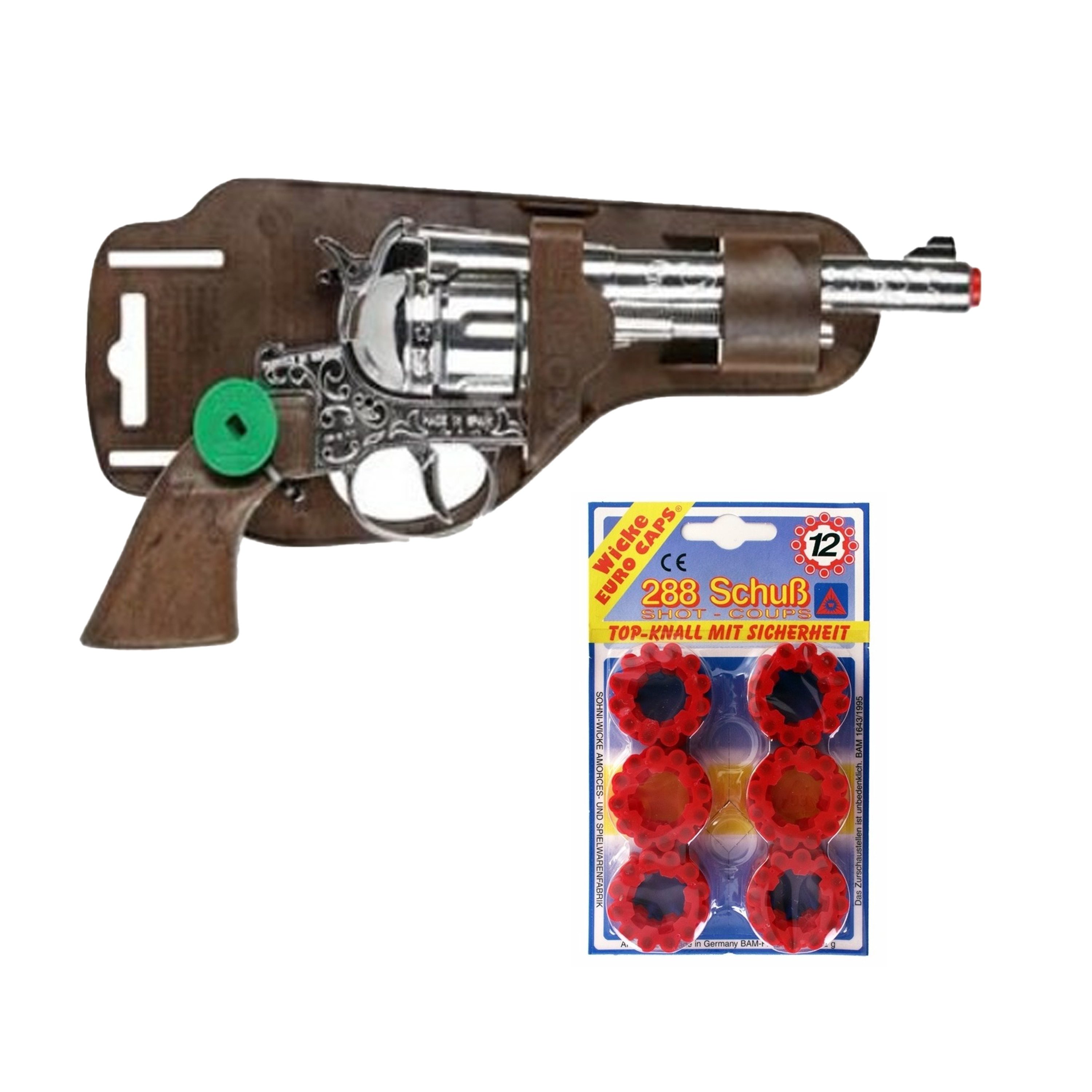 Cowboy speelgoed verkleed revolver/pistool - metaal - 12 schots plaffertjes - met 288 schoten -