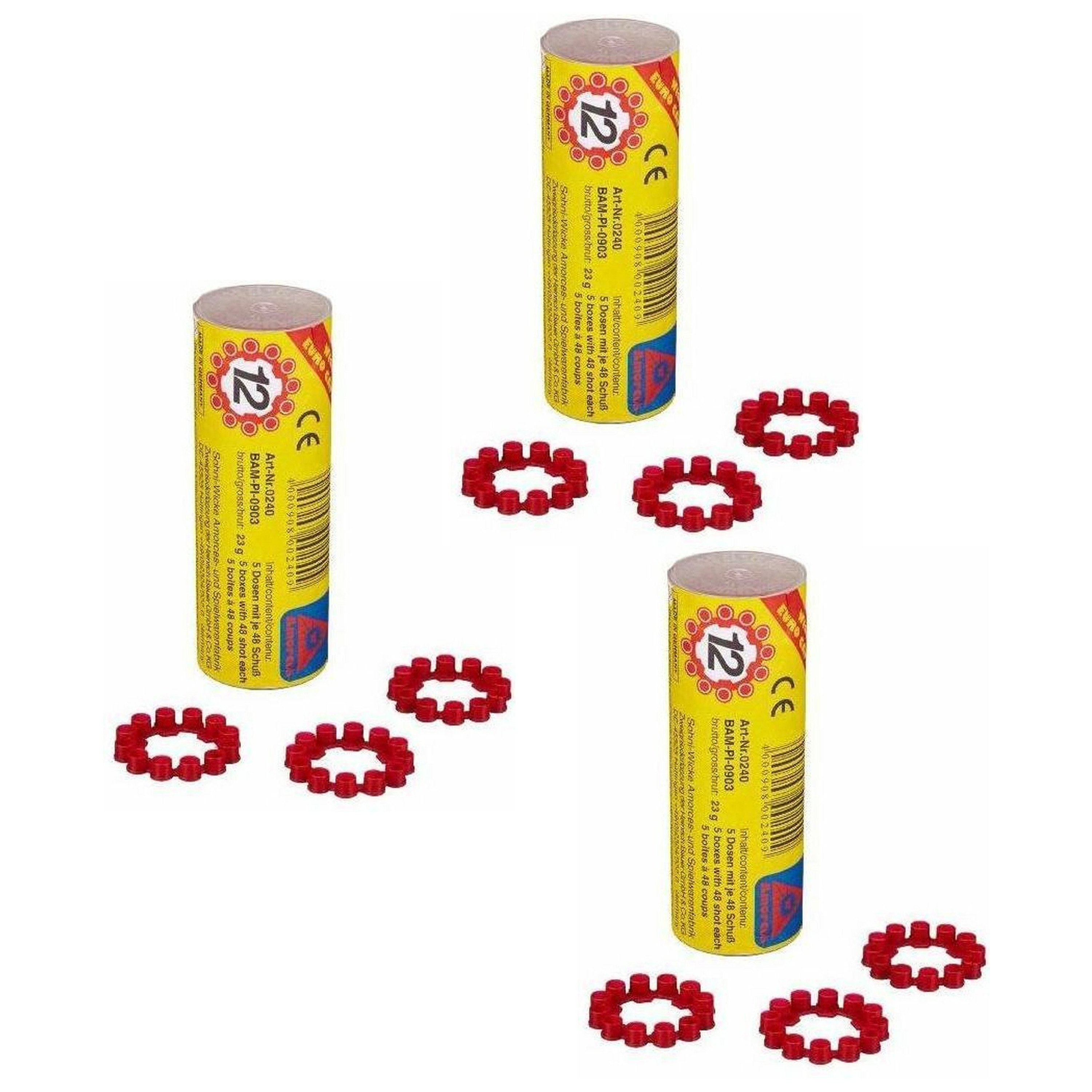 Speelgoed revolver/pistool - 3x - 12-shots plaffertjes ringen - 720 shots verpakking -