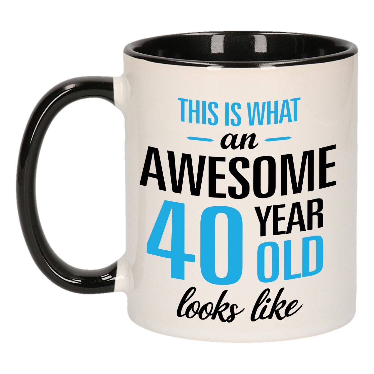 Verjaardag cadeau mok 40 jaar - zwart/blauw - grappige tekst - 300 ml - keramiek -