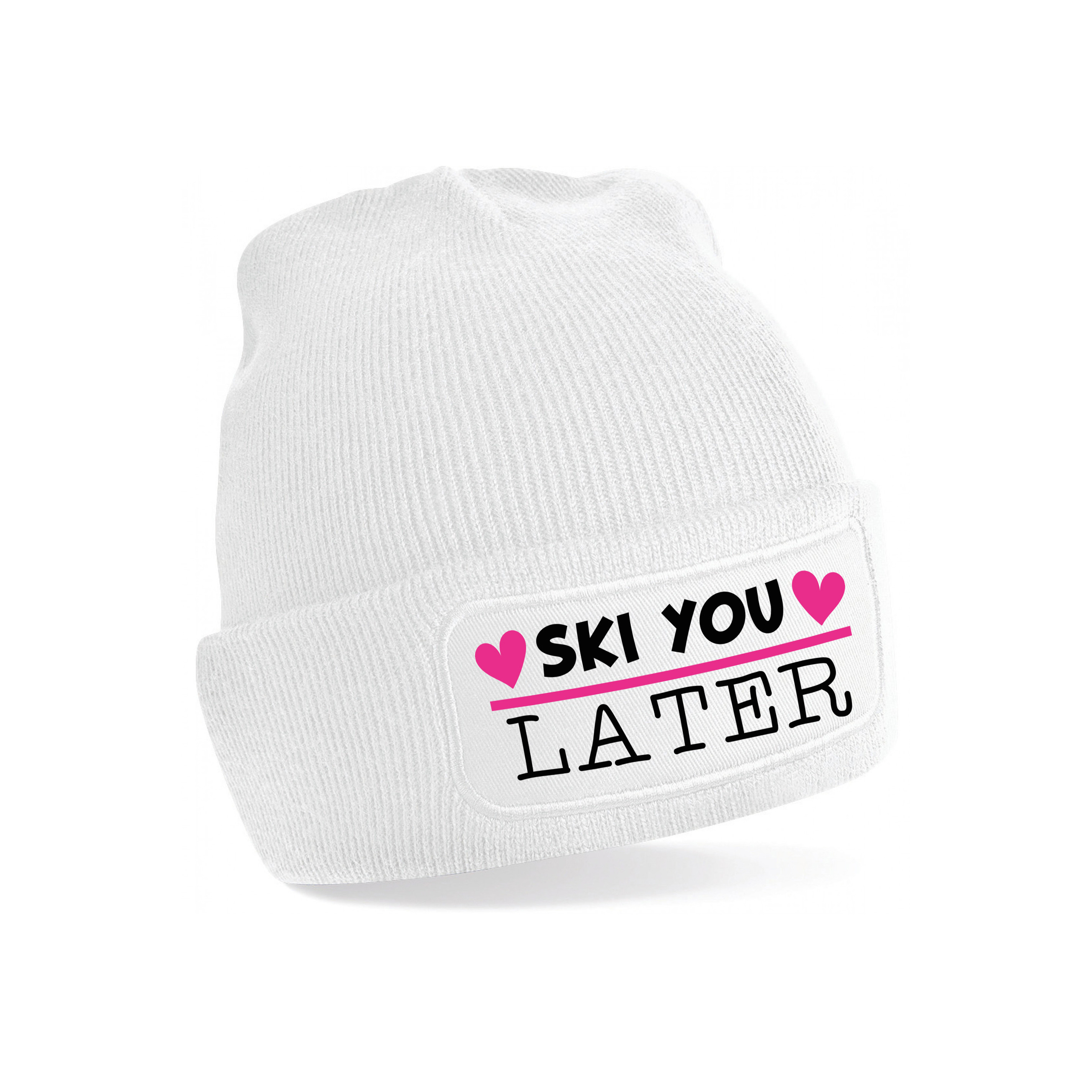 Wintersport muts voor dames - ski you later - wit - one size - volwassenen - apres ski beanie One size -