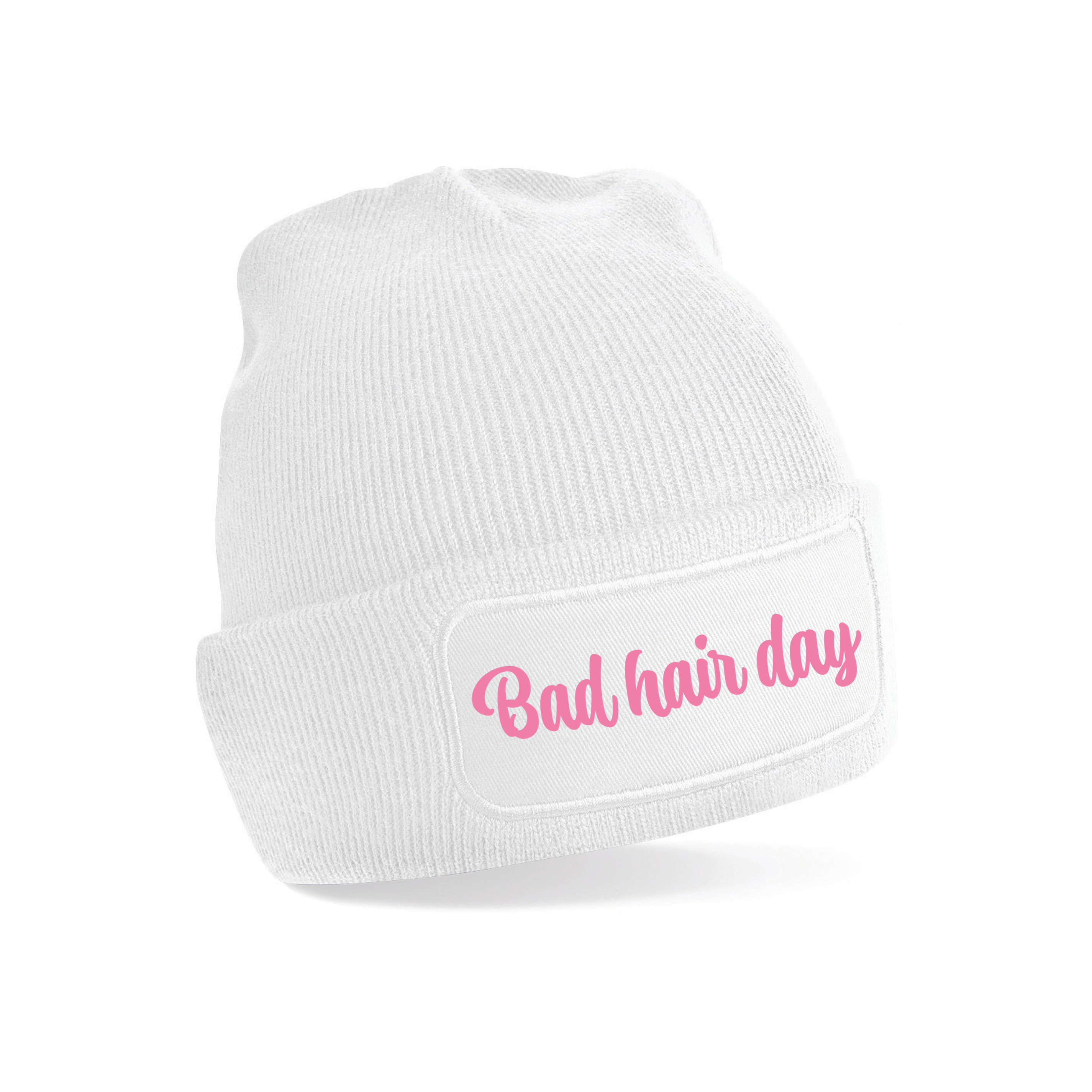 Wintersport muts voor dames - bad hair day - wit - one size - volwassenen - Apres ski beanie One size -