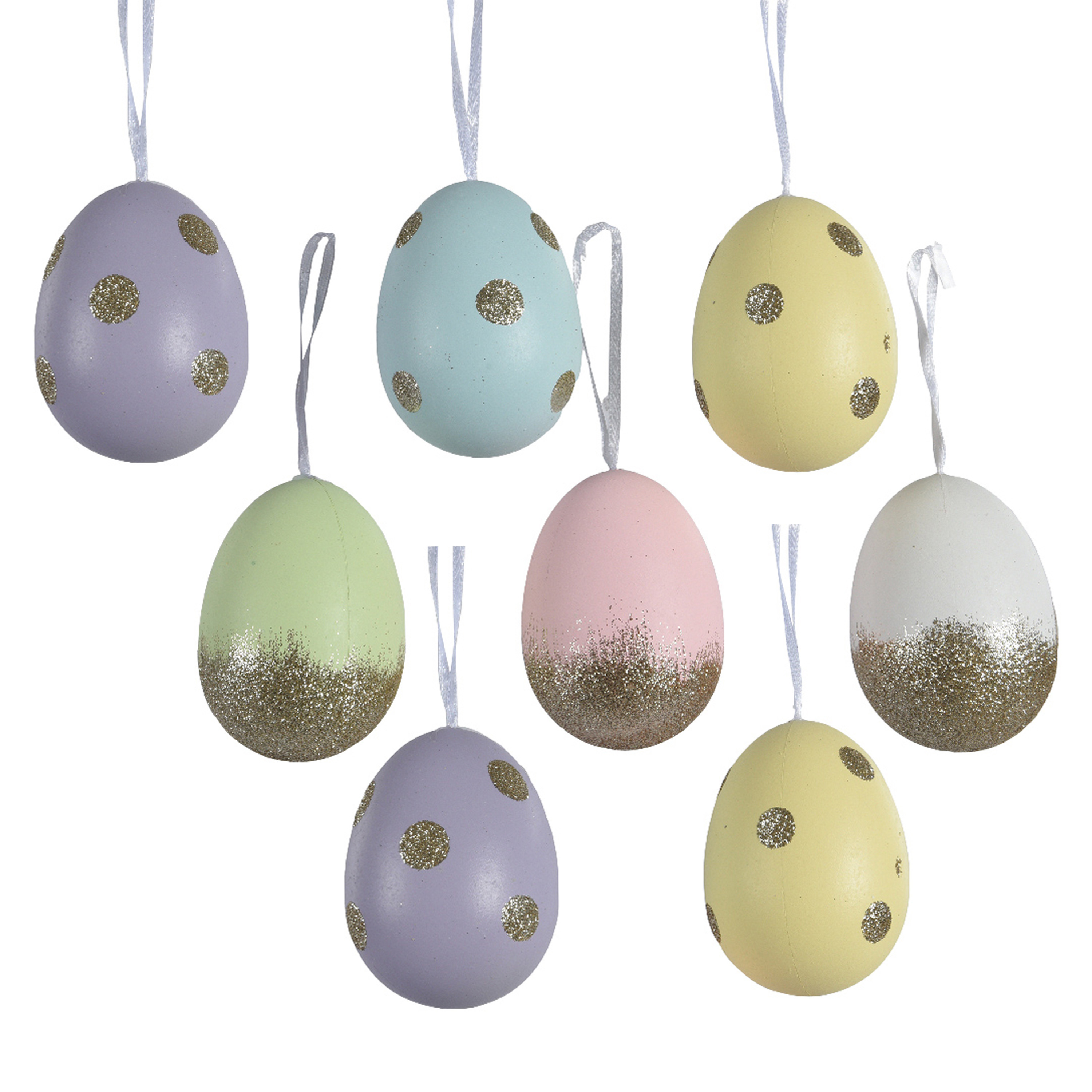 Paaseieren met stippen - 8x - kunststof - pastel - D3,5 x H5 cm - paasdecoratie -