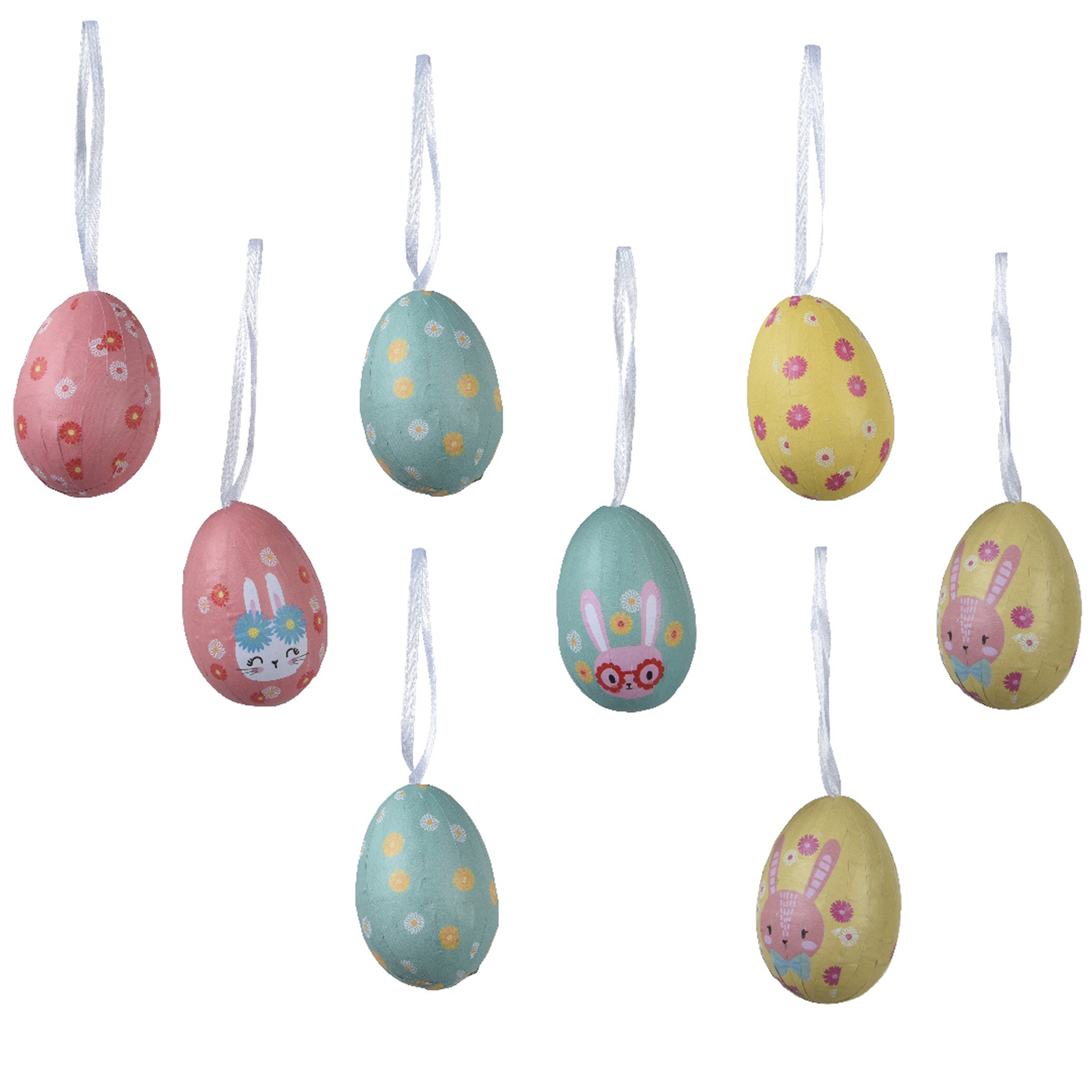 Paaseieren met paashazen - 8x - kunststof - gekleurd - D3,5 x H5 cm - paasdecoratie -