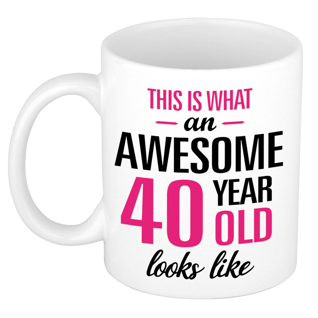 Verjaardag cadeau mok 40 jaar - roze - grappige tekst - 300 ml - keramiek -
