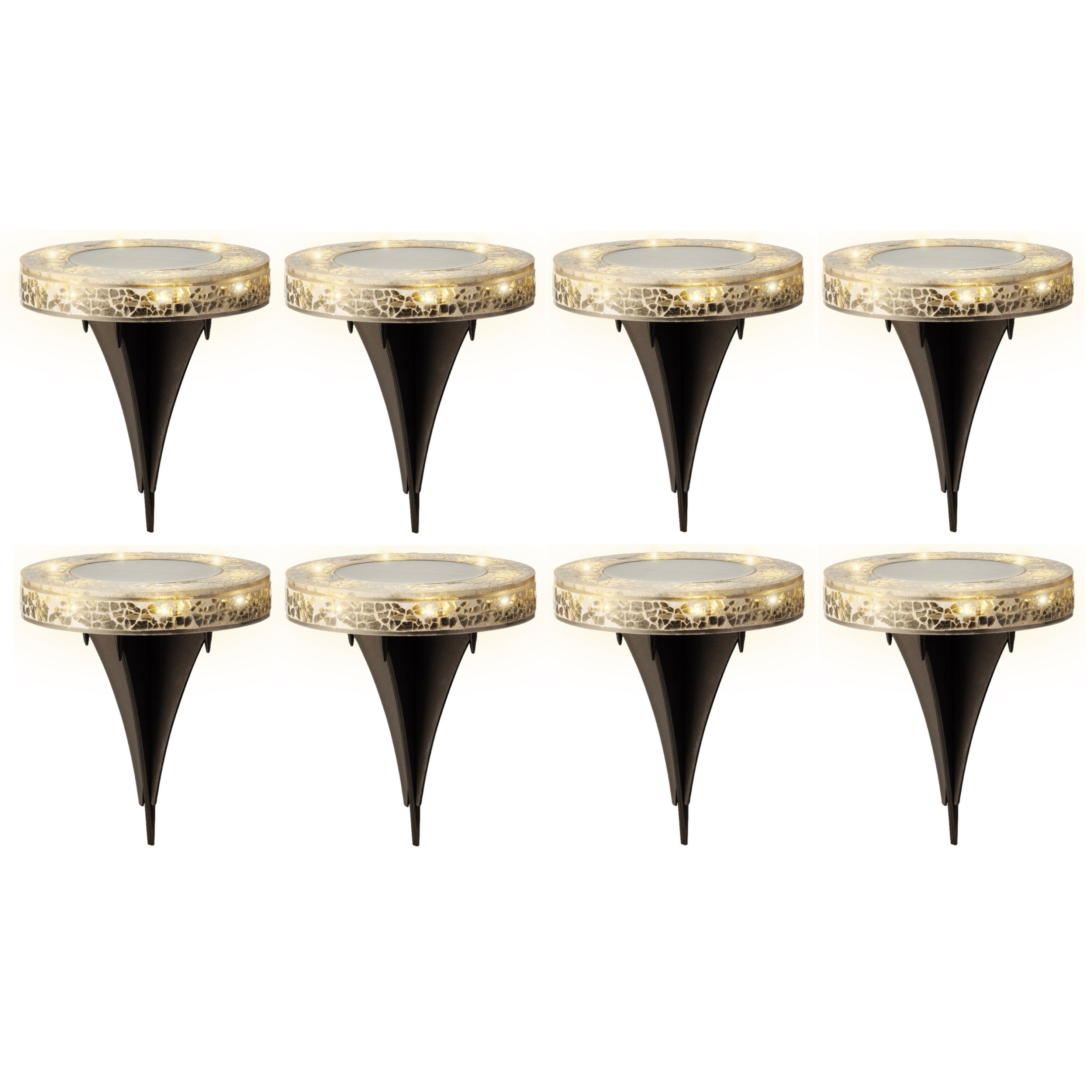 Grondspots solar tuinverlichting - 8x - mozaiek - grijs - D12 x H13 cm - prikspot -