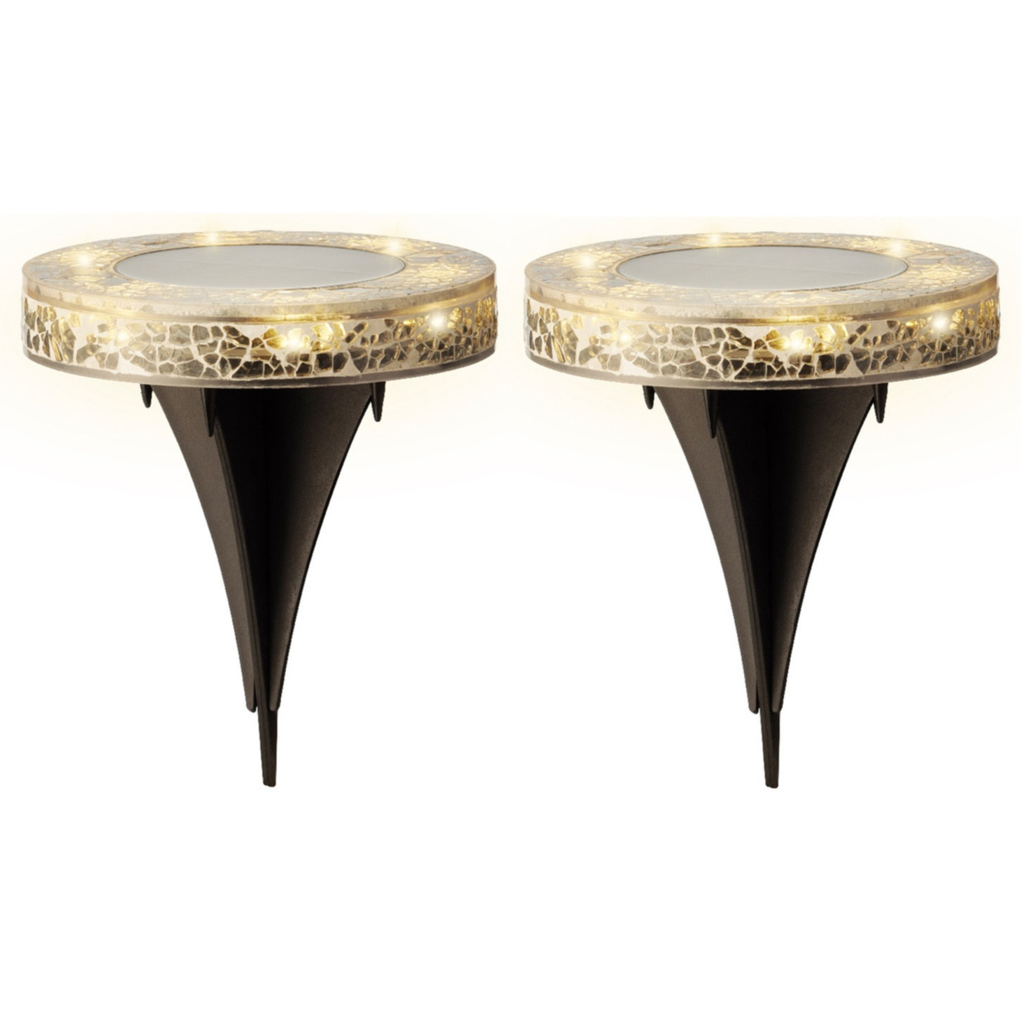 Grondspots solar tuinverlichting - 2x - mozaiek - grijs - D12 x H13 cm - prikspot -