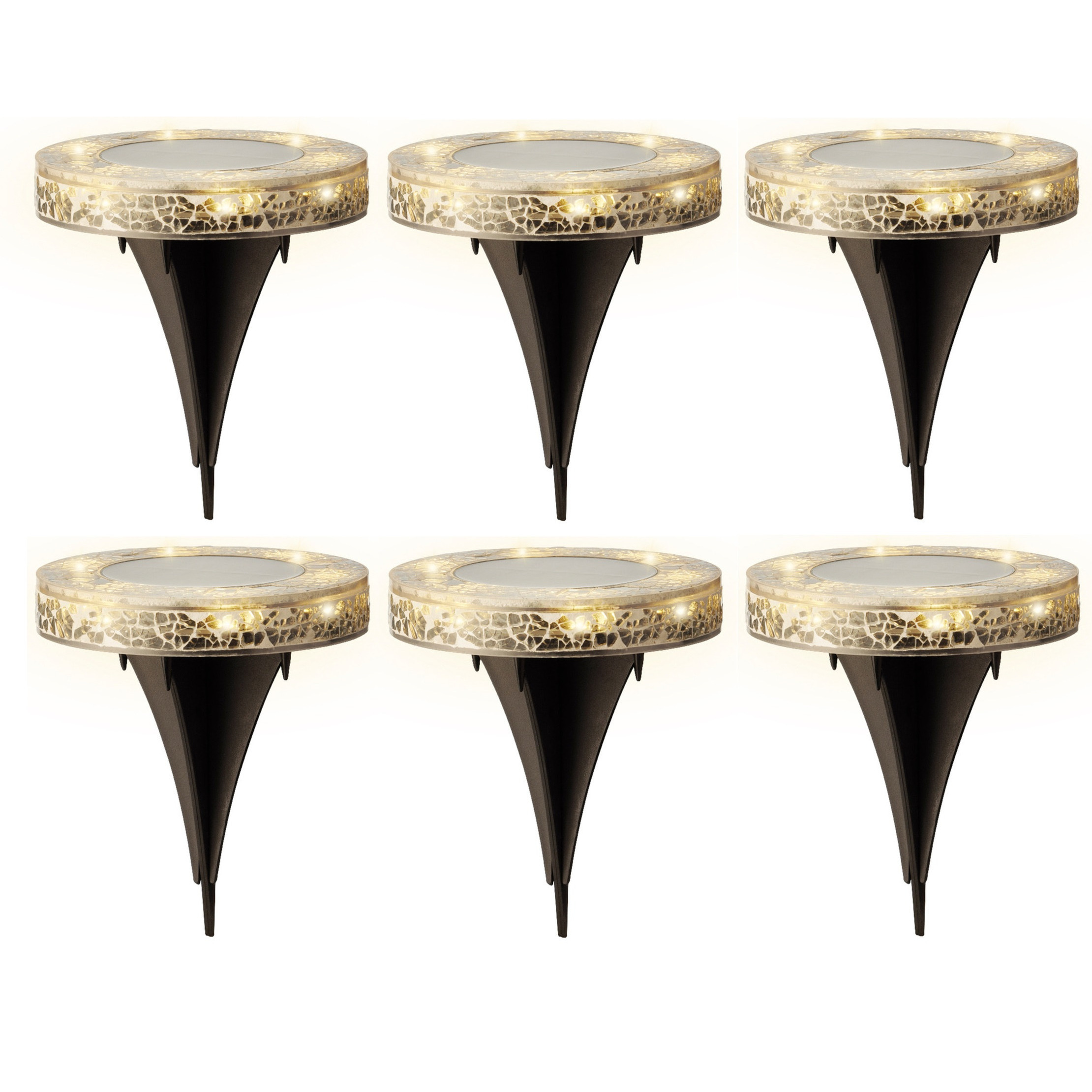 Grondspots solar tuinverlichting - 6x - mozaiek - grijs - D12 x H13 cm - prikspot -