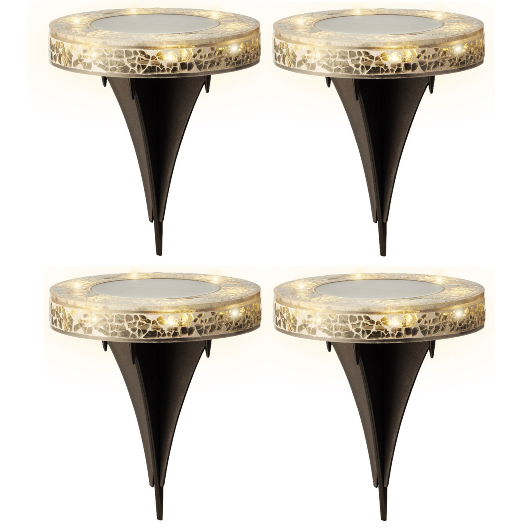 Grondspots solar tuinverlichting - 4x - mozaiek - grijs - D12 x H13 cm - prikspot -