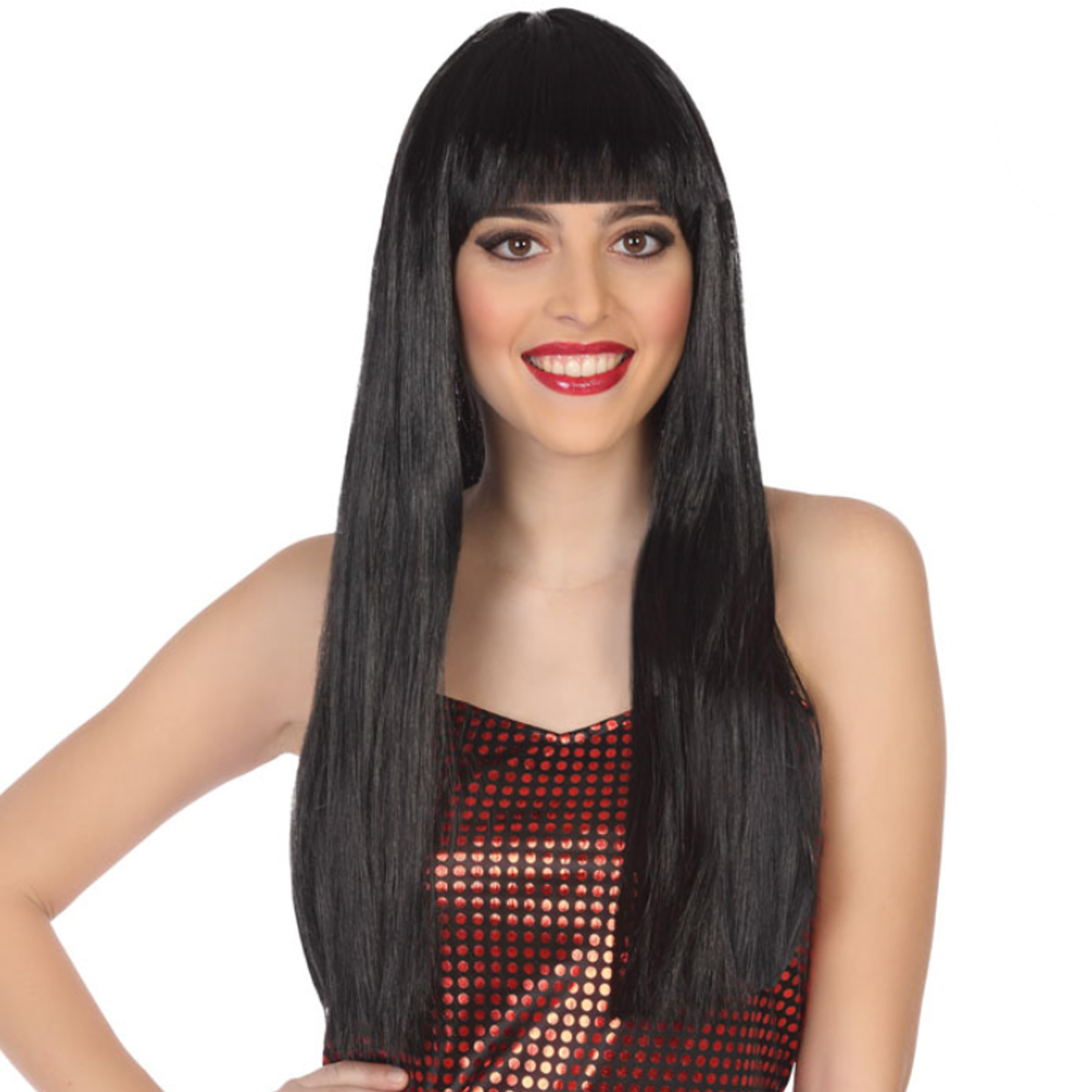 Verkleedpruik voor dames met lang stijl haar - Zwart - Carnaval/party -