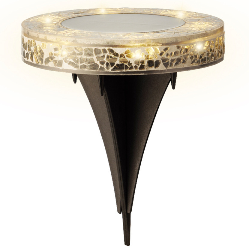 Grondspot solar tuinverlichting - mozaiek - grijs - D12 x H13 cm - prikspot -