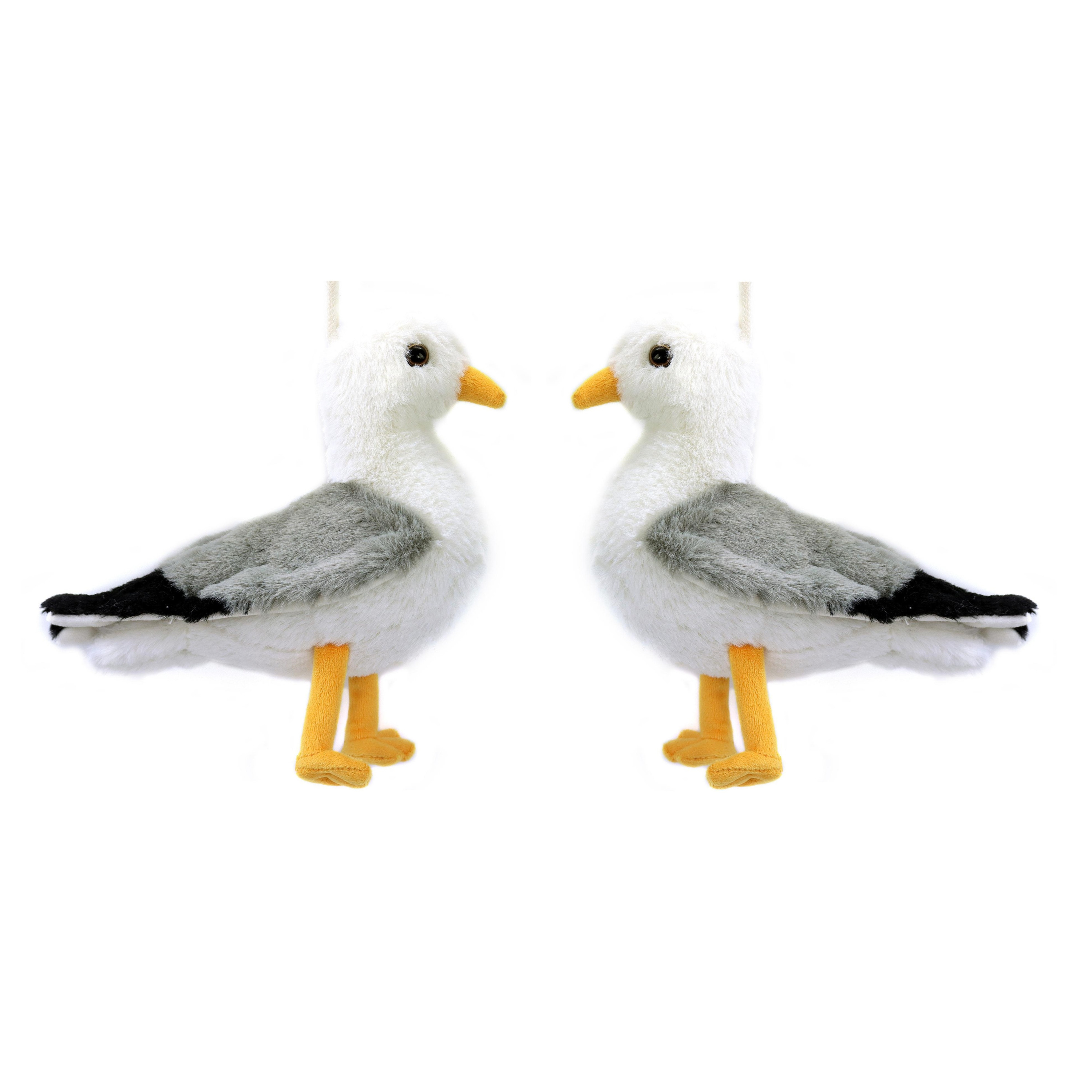 Creation pluche zeemeeuw knuffeldier - 2x - grijs/wit - met geluid - 20 cm -
