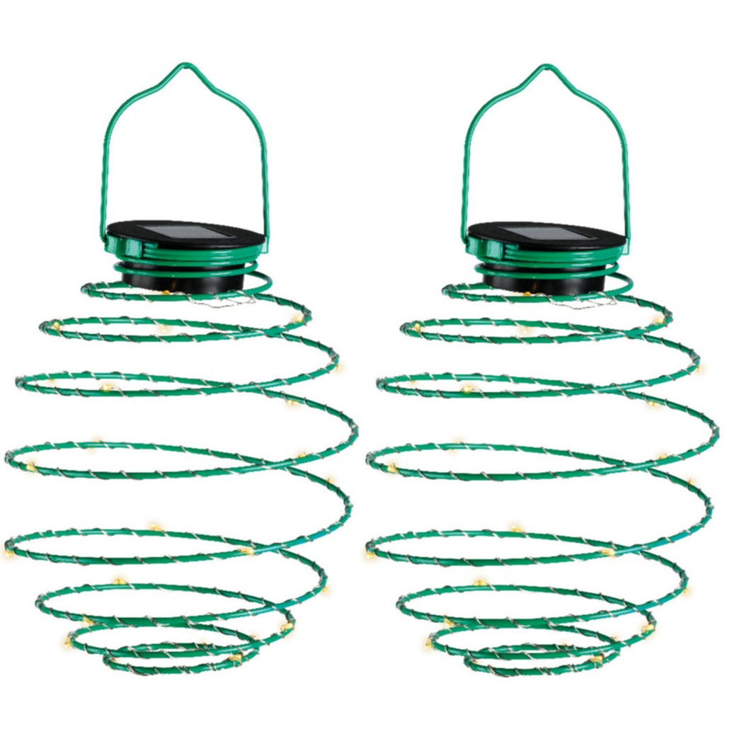 Hanglamp - 2x - solar verlichting - groen - D16 cm - metaal - tuinverlichting -