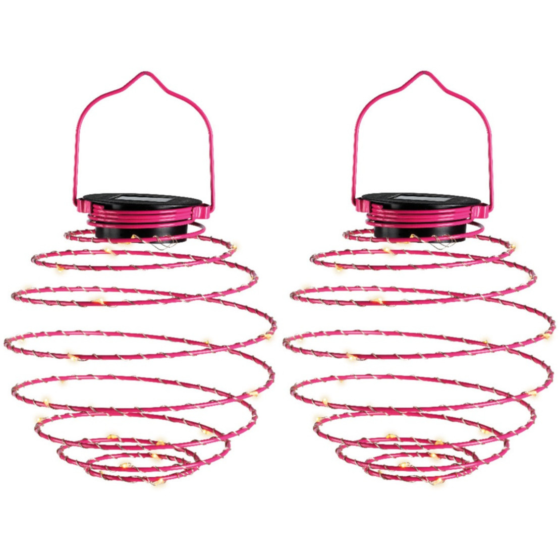 Hanglamp - 2x - solar verlichting - fuchsia roze - D16 cm - metaal - tuinverlichting -