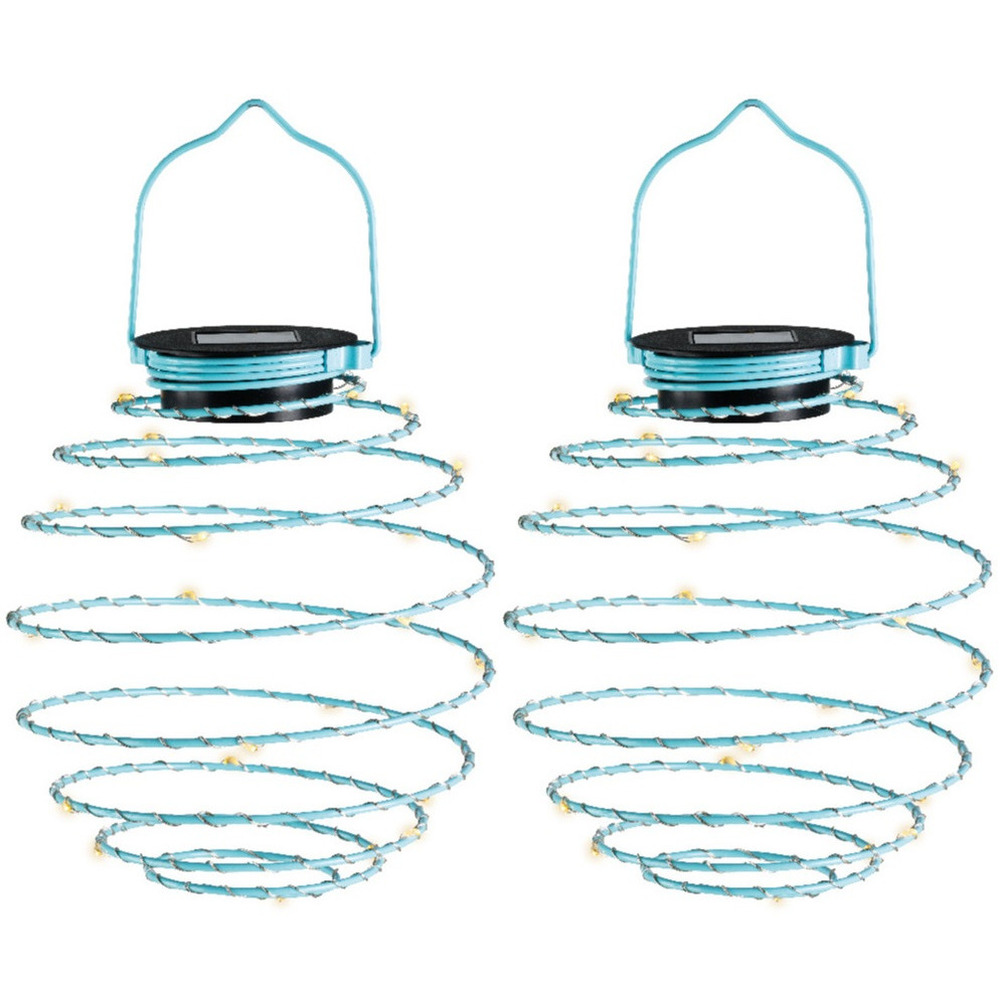 Hanglamp - 2x - solar verlichting - lichtblauw - D16 cm - metaal - tuinverlichting -