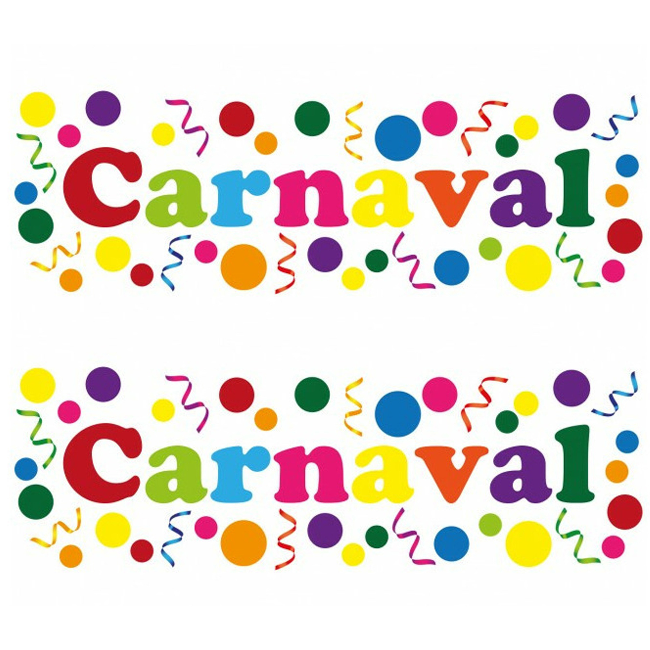Carnaval/party decoratie raamsticker - 2x - gekleurde letters - versiering - 75 x 25 cm -
