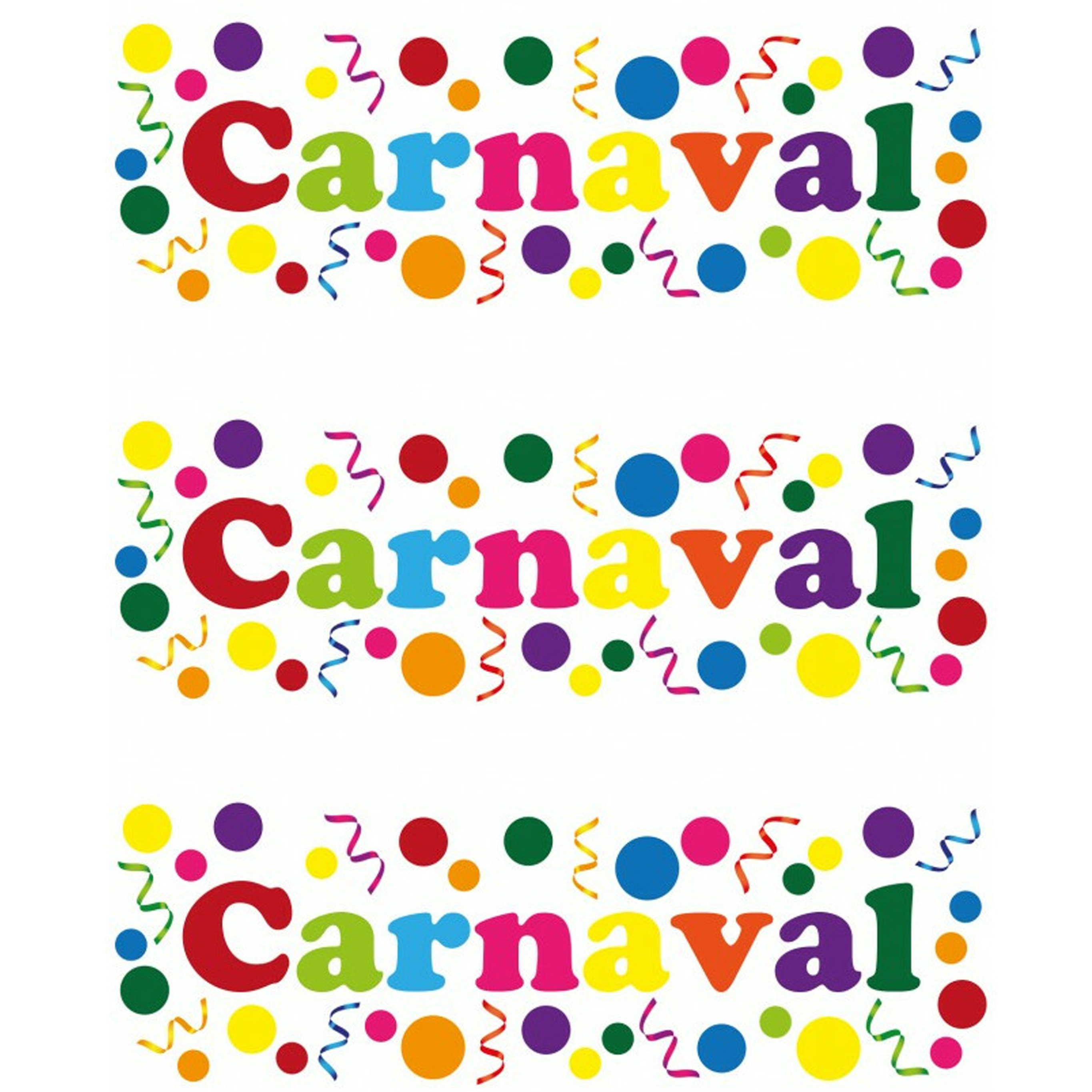 Carnaval/party decoratie raamsticker - 3x - gekleurde letters - versiering - 75 x 25 cm -