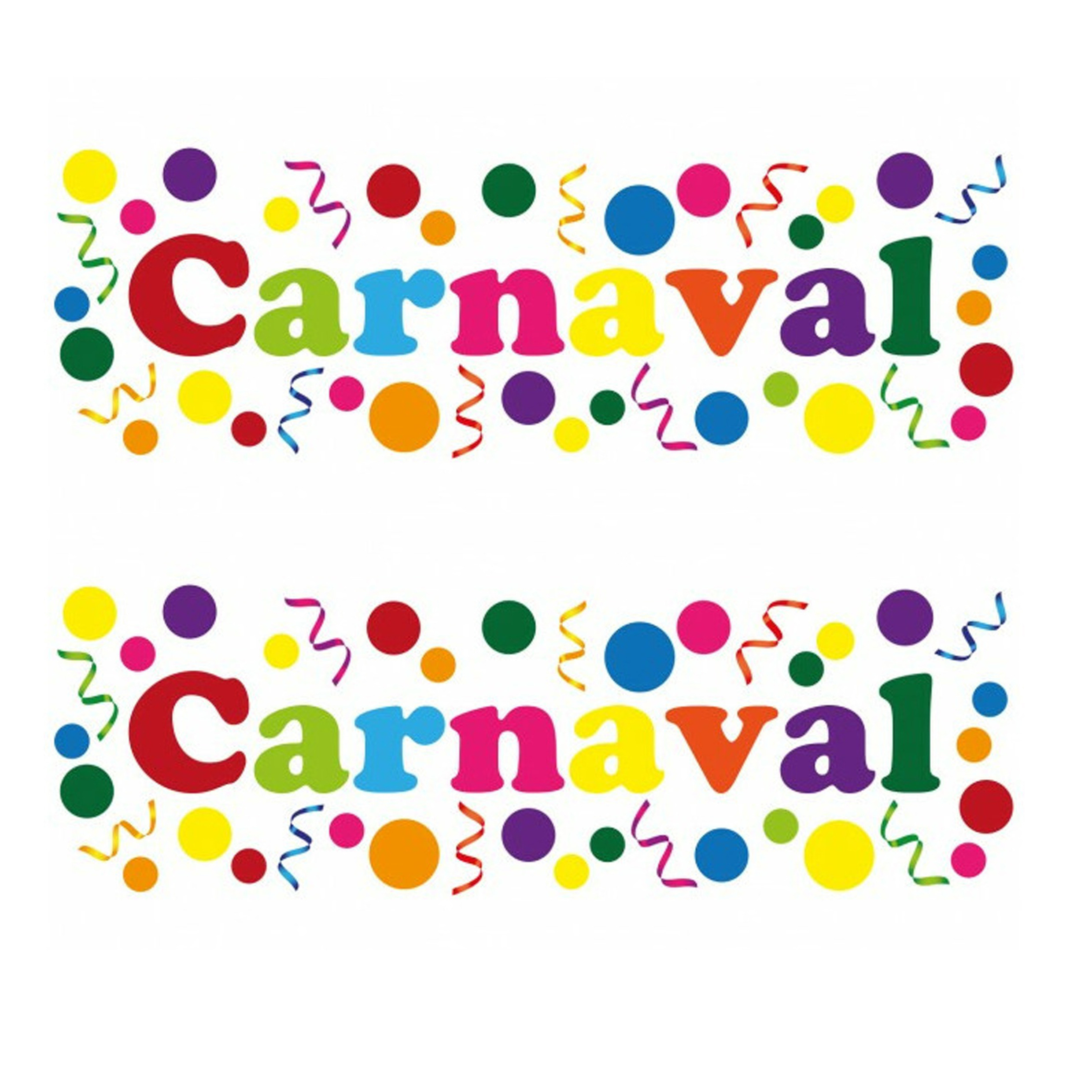 Carnaval/party decoratie raamsticker - 4x - gekleurde letters - versiering - 75 x 25 cm -