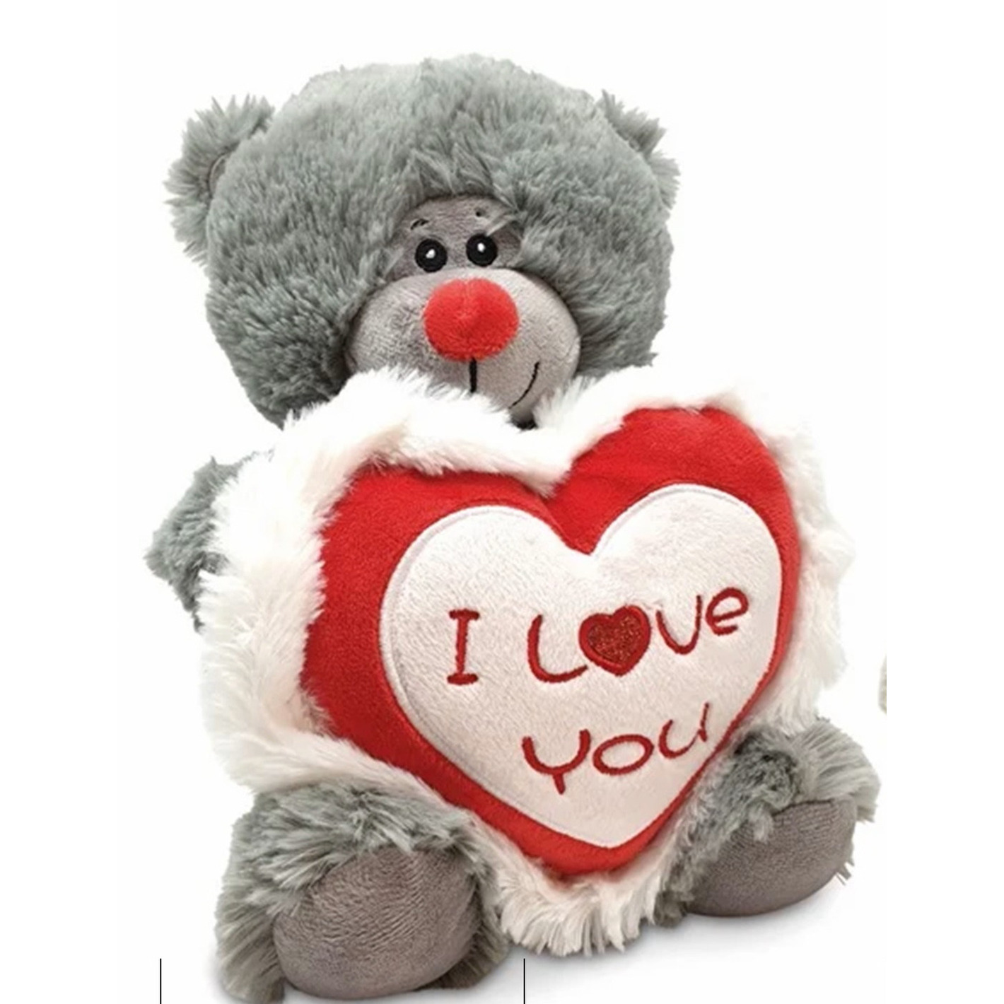 Pluche knuffelbeer/teddybeer met I love you hartje - grijs - 30 cm -