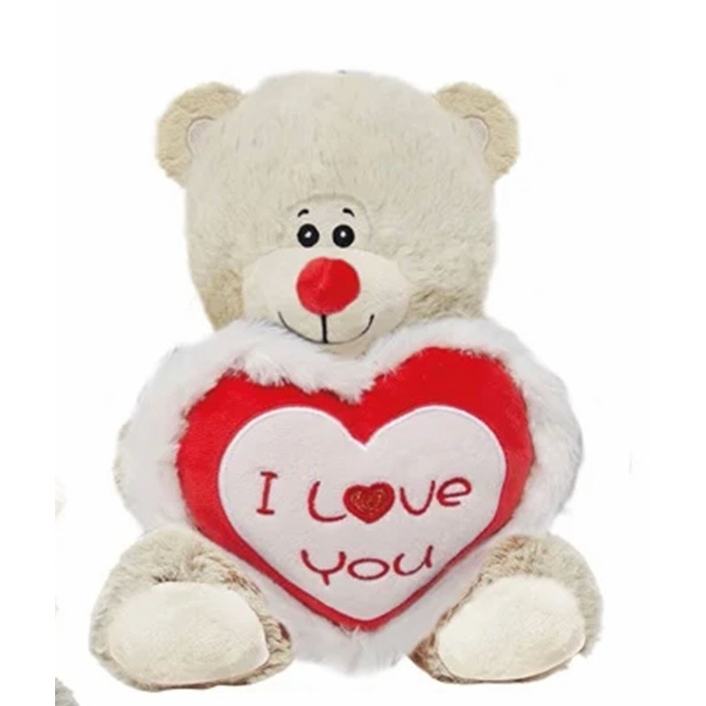 Pluche knuffelbeer/teddybeer met I love you hartje - wit - 30 cm -