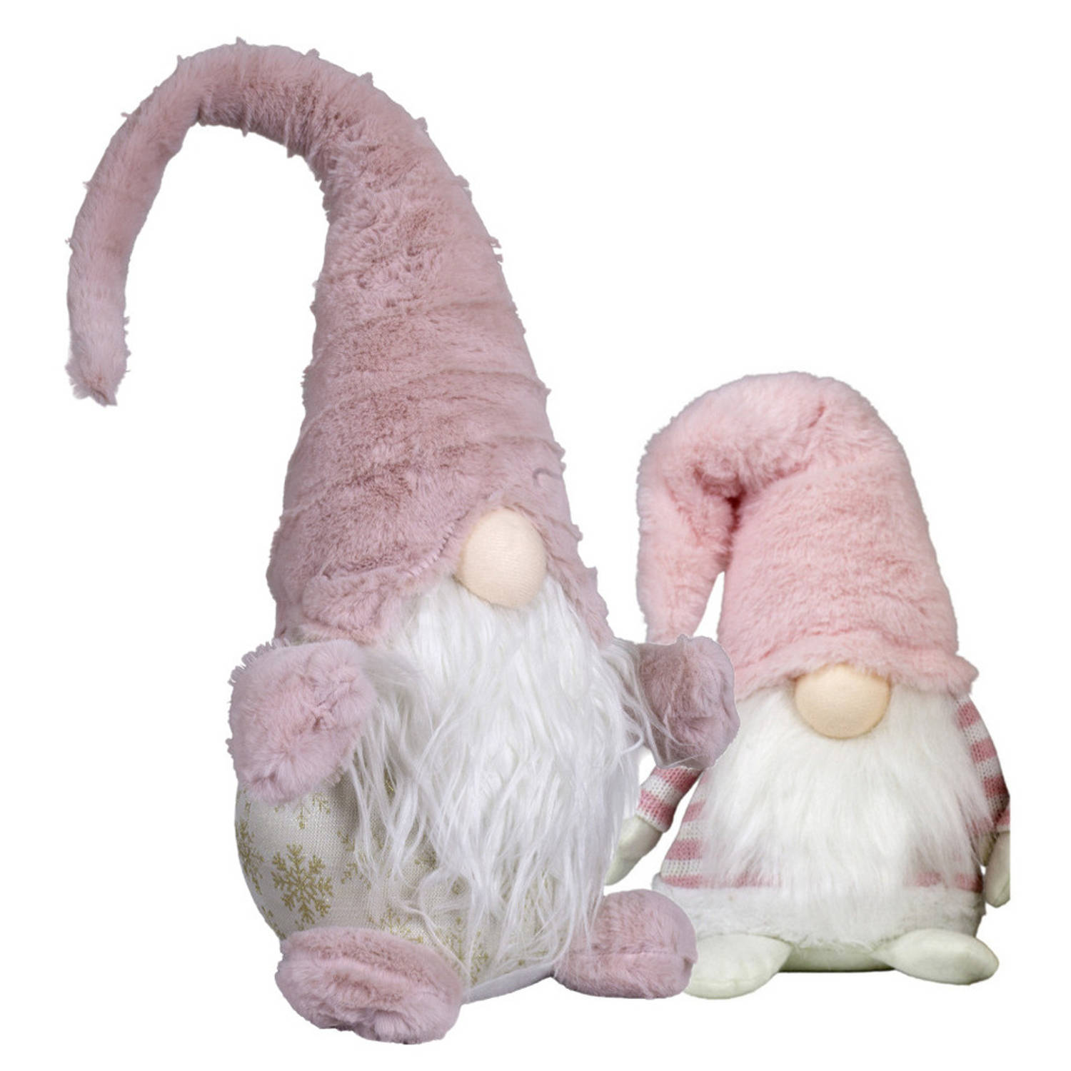 Pluche knuffel gnomes/dwergen - set 2x st -20 en 46 cm - lichtroze - Kerstman pop