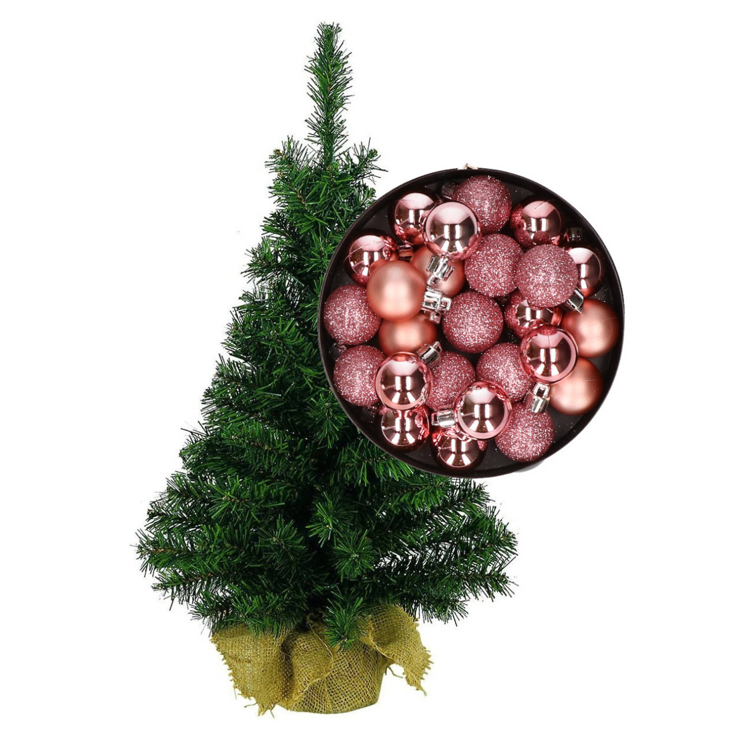 Mini kerstboom/kunst kerstboom H45 cm inclusief kerstballen roze - Kunstkerstboom