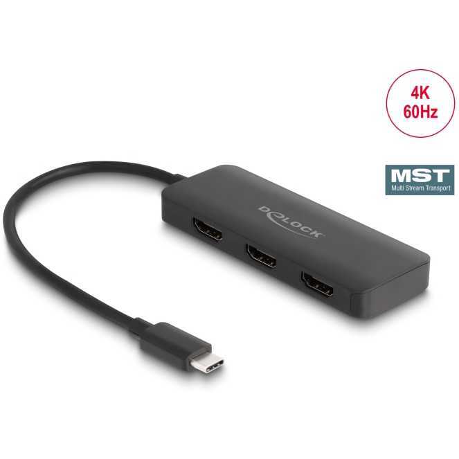 DeLOCK USB-C > 3x HDMI Splitter MST hdmi splitter 0,15 meter, 4K 60Hz