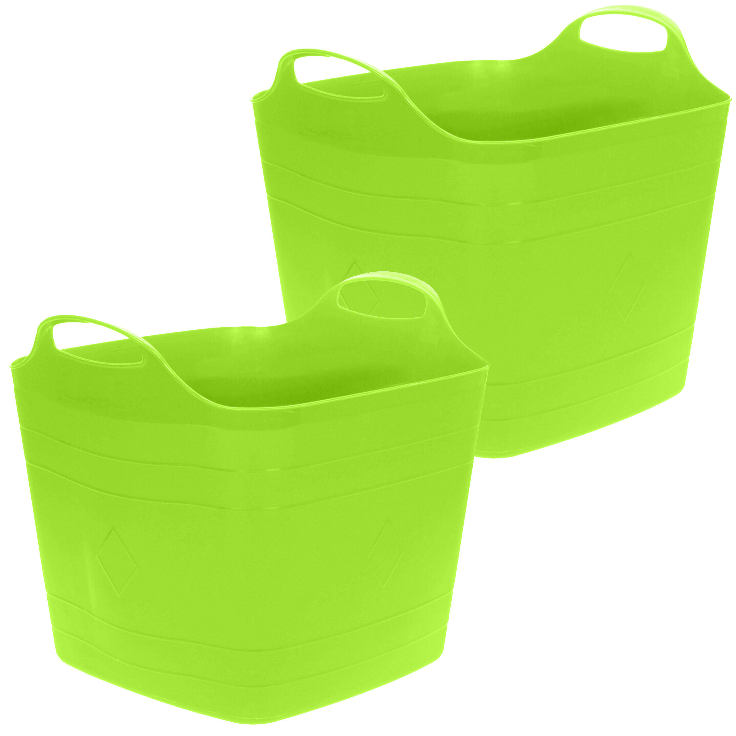 Flexibele emmer - 2x - groen - 15 liter - kunststof - vierkant - 30 x 29 cm -