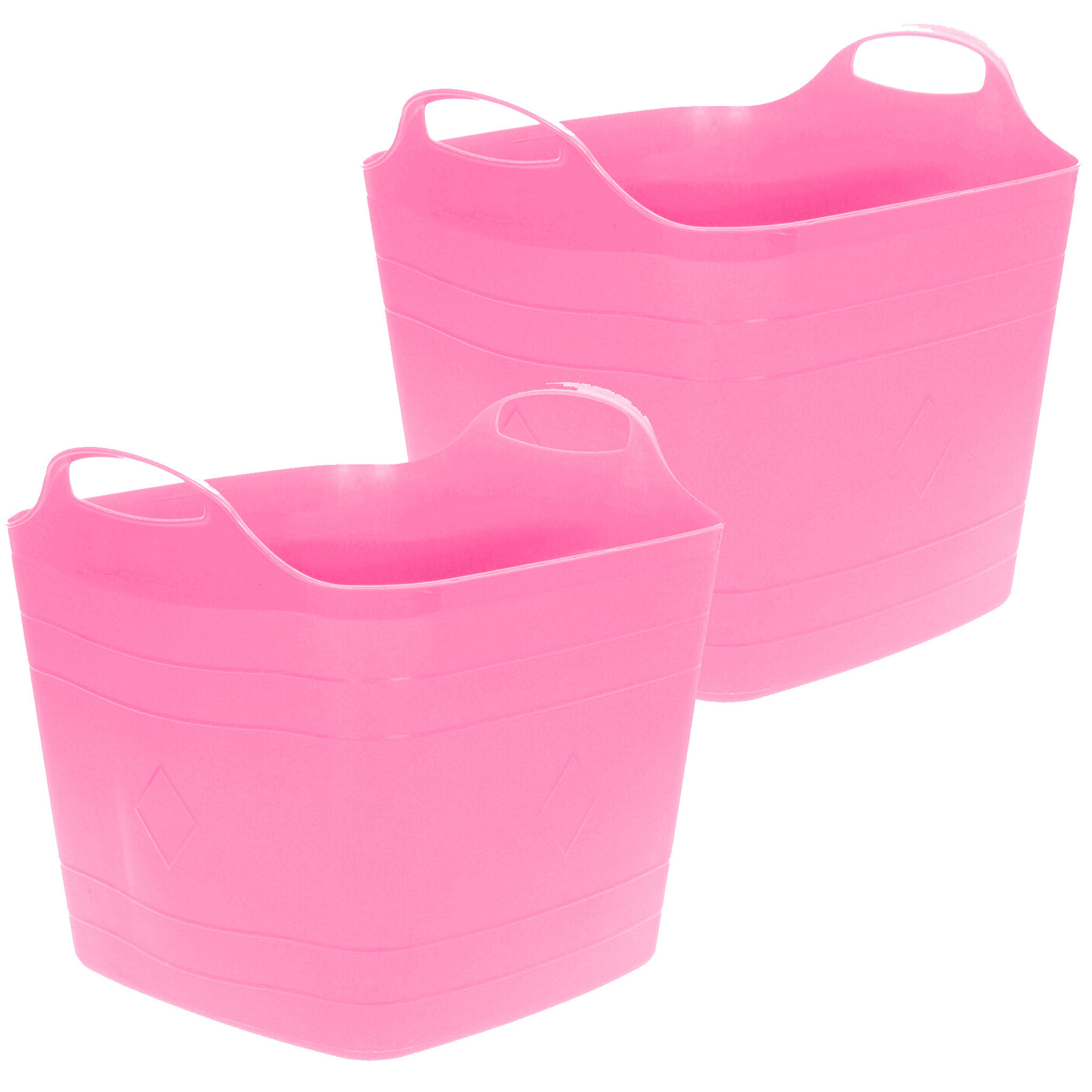 Flexibele emmer - 2x - roze - 15 liter - kunststof - vierkant - 30 x 29 cm -
