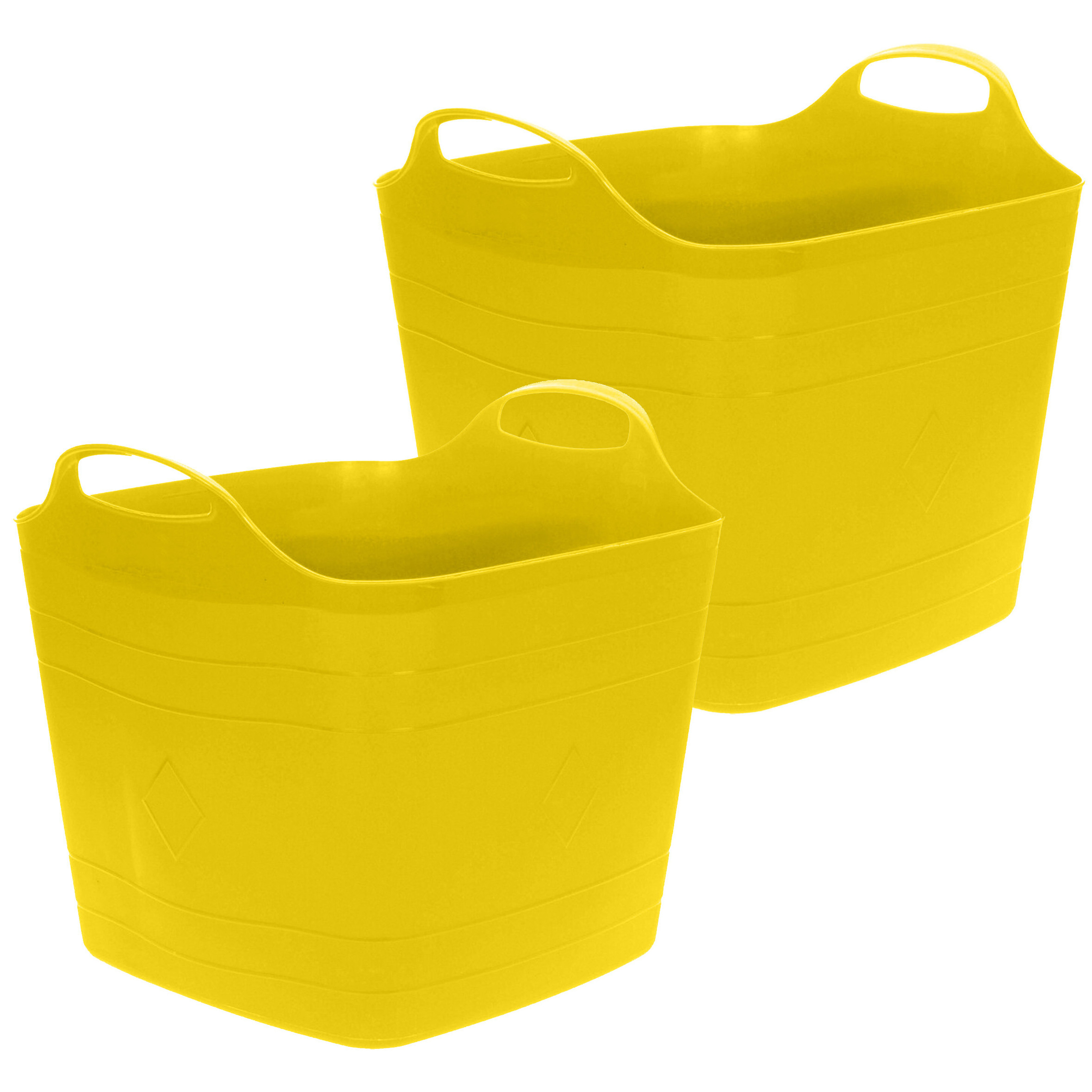 Flexibele emmer - 2x - geel - 15 liter - kunststof - vierkant - 30 x 29 cm -