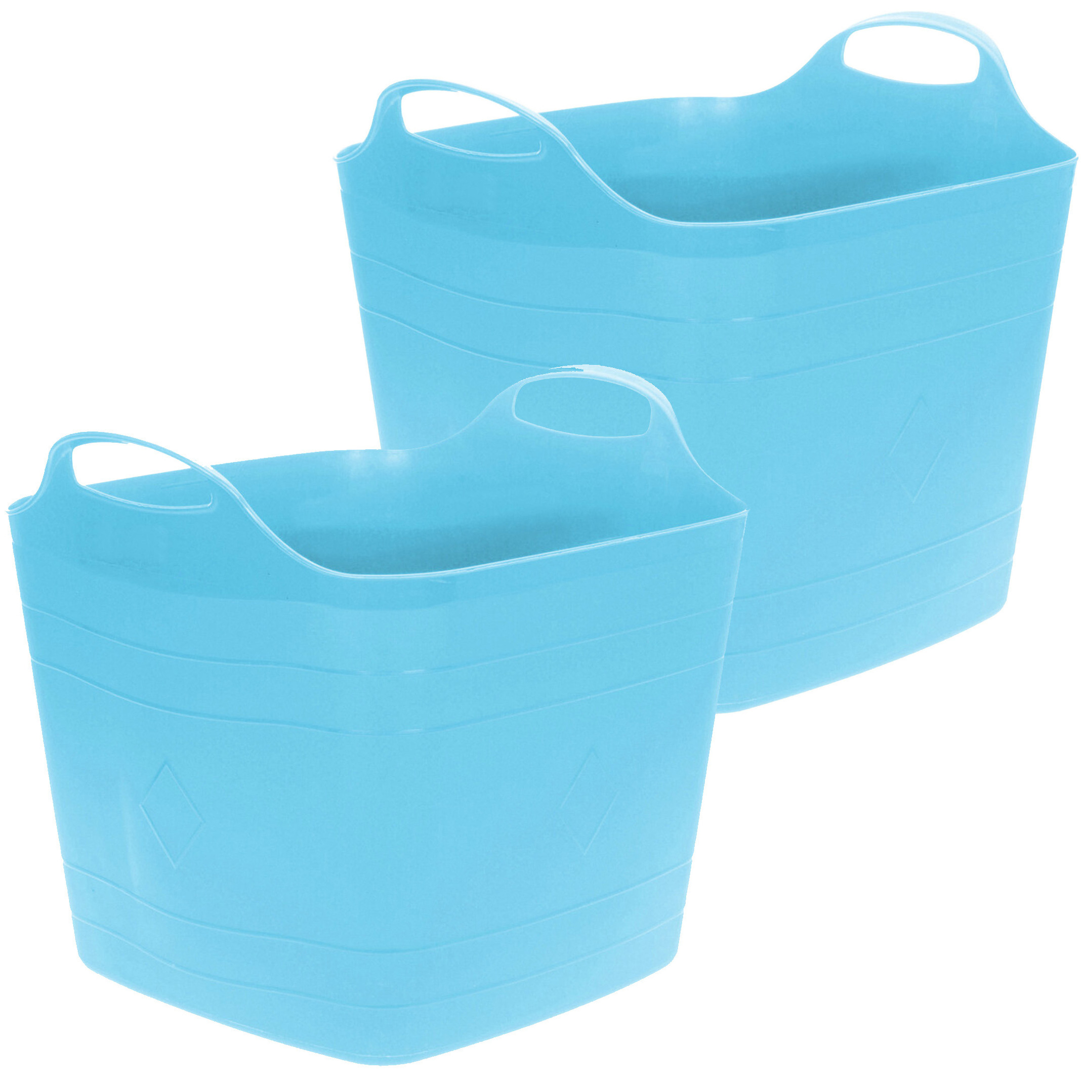 Flexibele emmer - 2x - blauw - 15 liter - kunststof - vierkant - 30 x 29 cm -