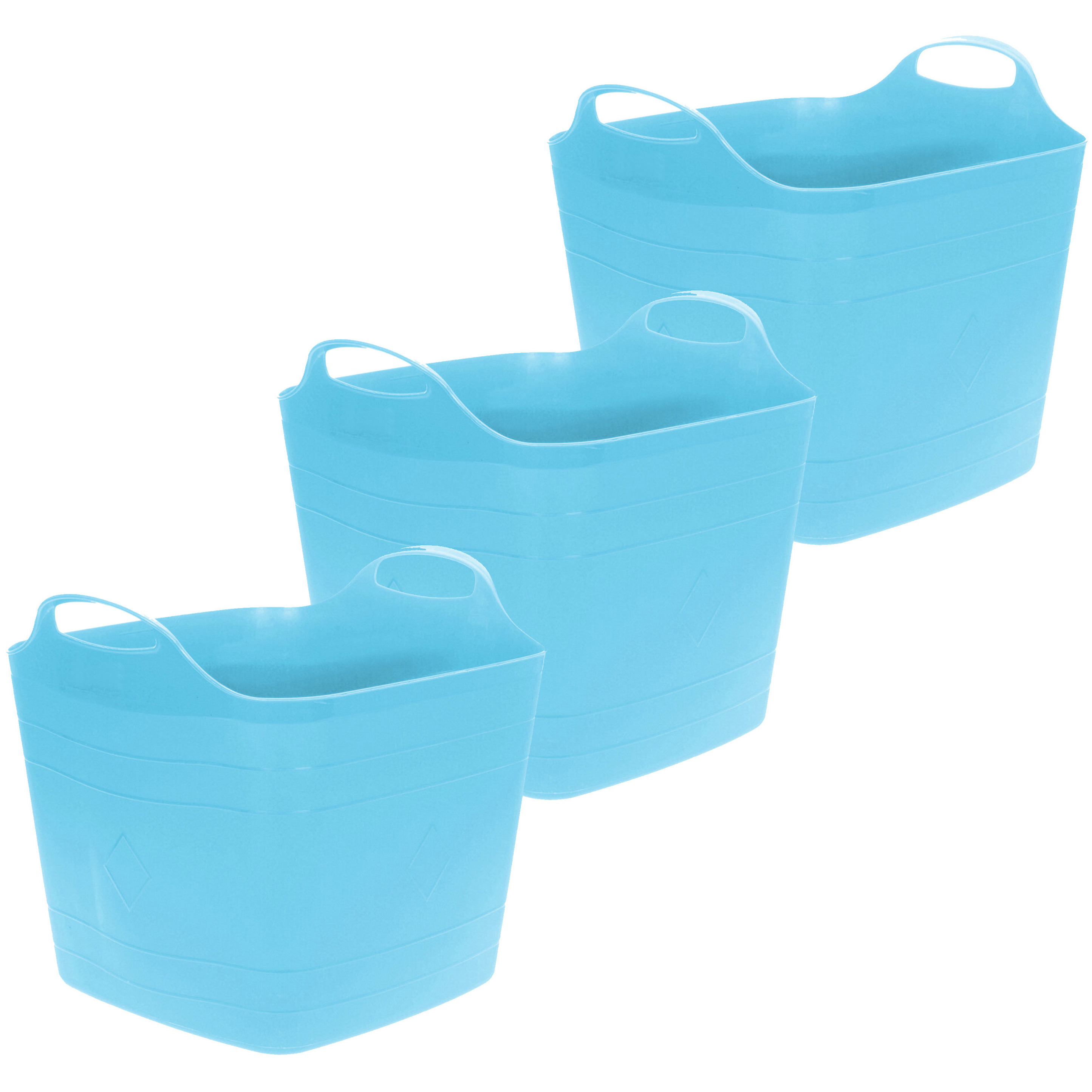 Flexibele emmer - 3x - blauw - 25 liter - kunststof - vierkant - 35 x 38 cm -